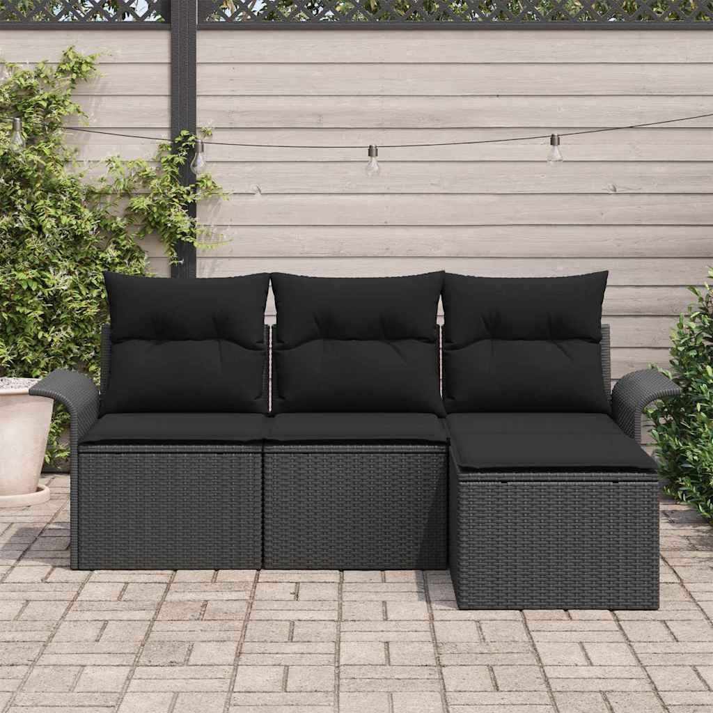 vidaXL Loungesofa Sofa Set 4 stk. 4-Sitzanzahl Schwarz Poly-Rattan, 4 Teile