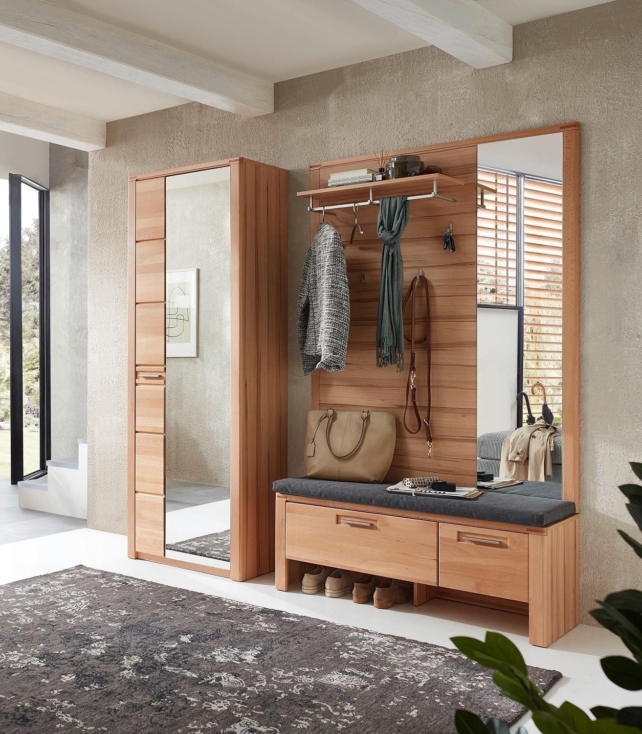 Innostyle Garderobenschrank NATURE ONE, Kernbuche teilmassiv, 1 Holztür, 1 Spiegeltür, B 74 x H 201 x T 40 cm