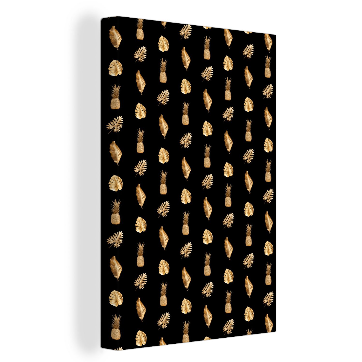 OneMillionCanvasses® Leinwandbild Blätter - Muster - Gold, (1 St), Leinwandbild fertig bespannt inkl. Zackenaufhänger, Gemälde, 20x30 cm