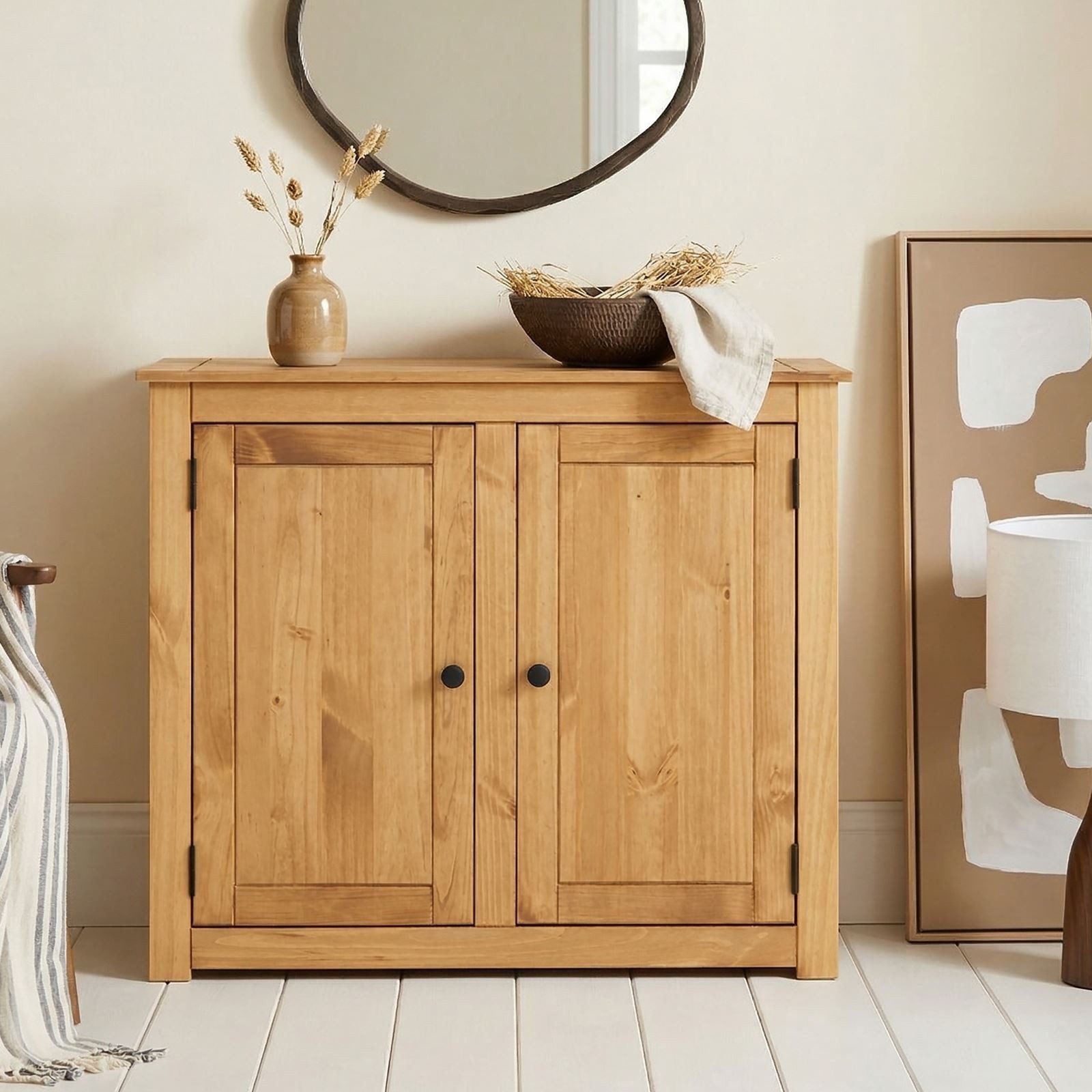 CARO-Möbel Kommode CANCUN, Sideboard aus Kiefer Massivholz 2 Türen Flur, Wohnzimmer Aufbewahrung