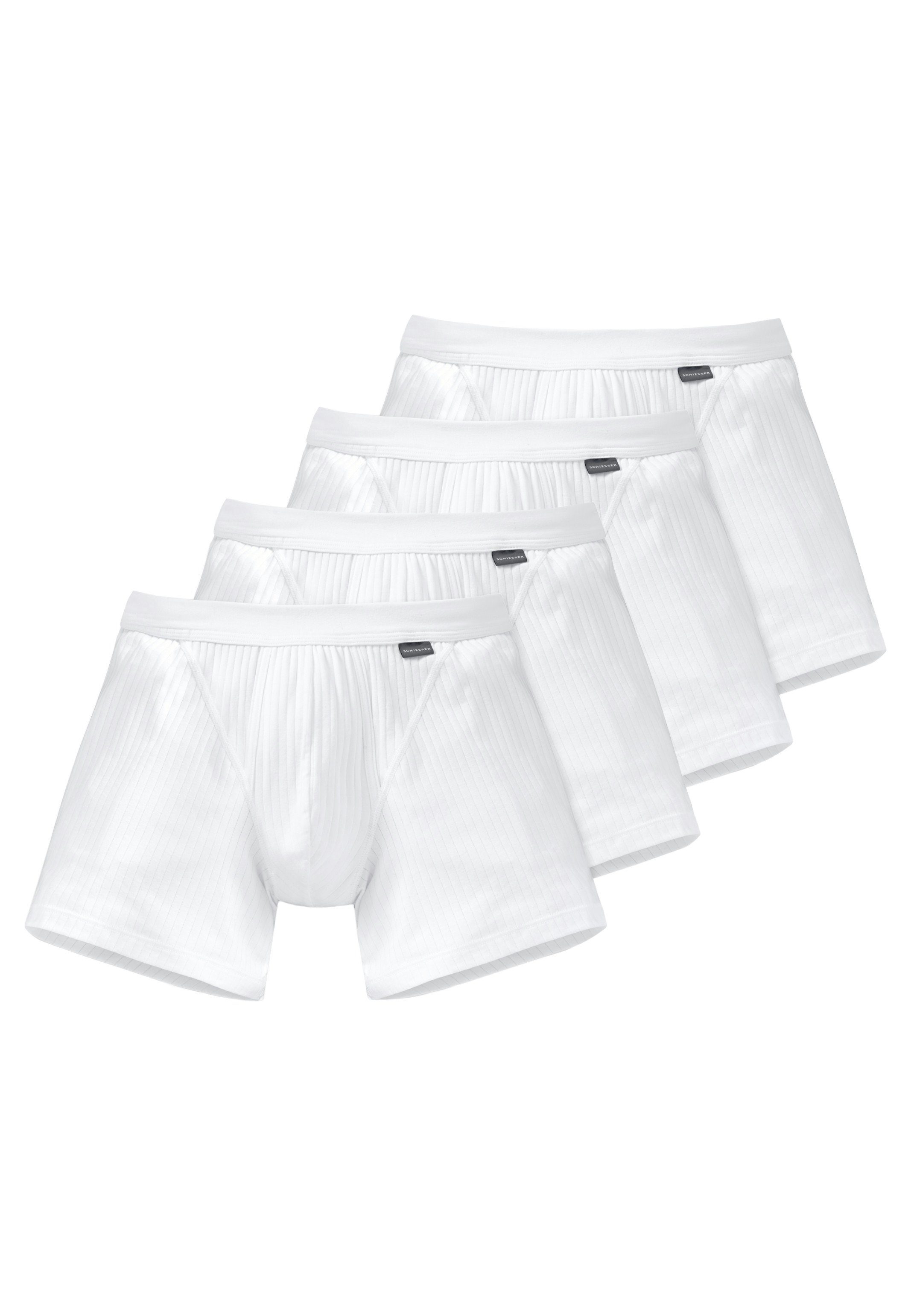 Schiesser Retro Boxer 4er Pack Cotton Essentials Authentic (Spar-Set, 4-St) Retro Short / Pant - Baumwolle - Mit Eingriff - Weiß