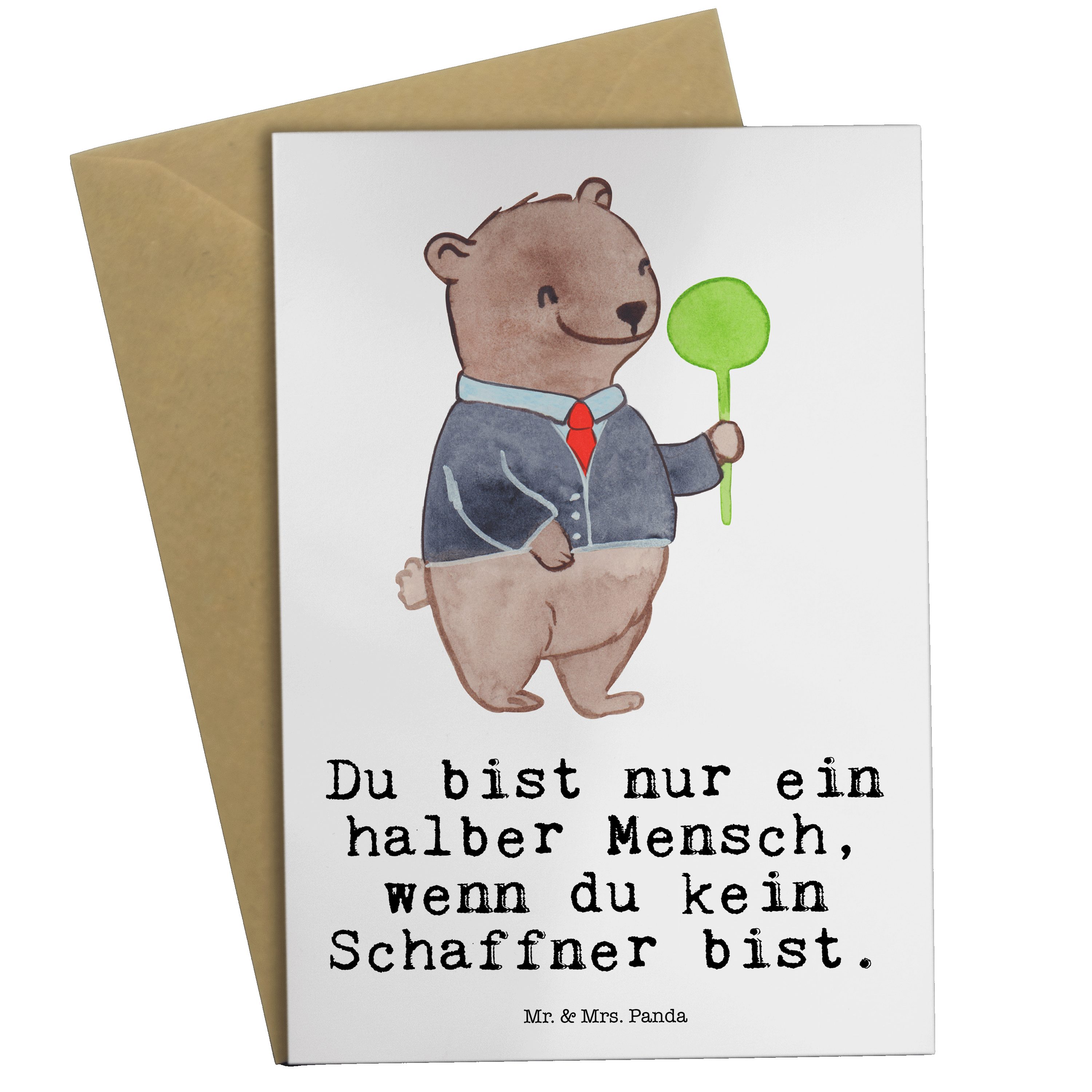 Mr. & Mrs. Panda Grußkarte Schaffner mit Herz - Weiß - Geschenk, Geburtstagskarte, Klappkarte, K