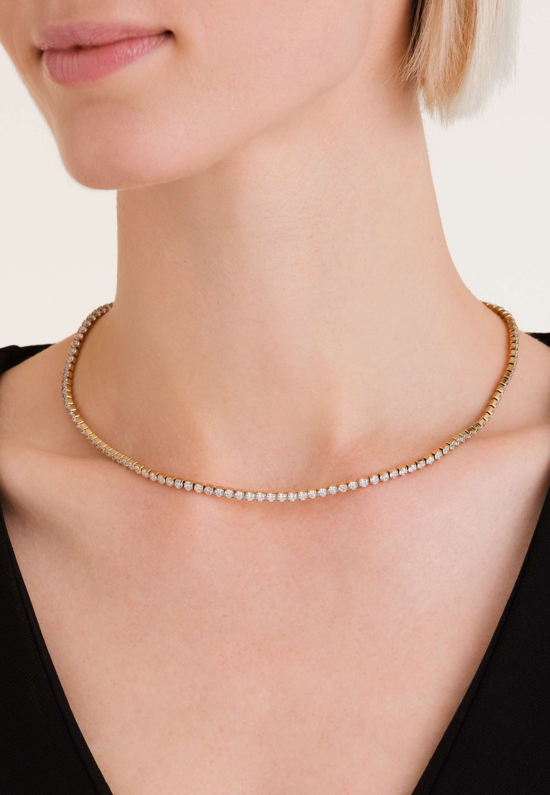 ROSEFIELD Edelstahlkette ROSEFIELD Damen-Schmuck Tennis-Halskette Goldfarben
