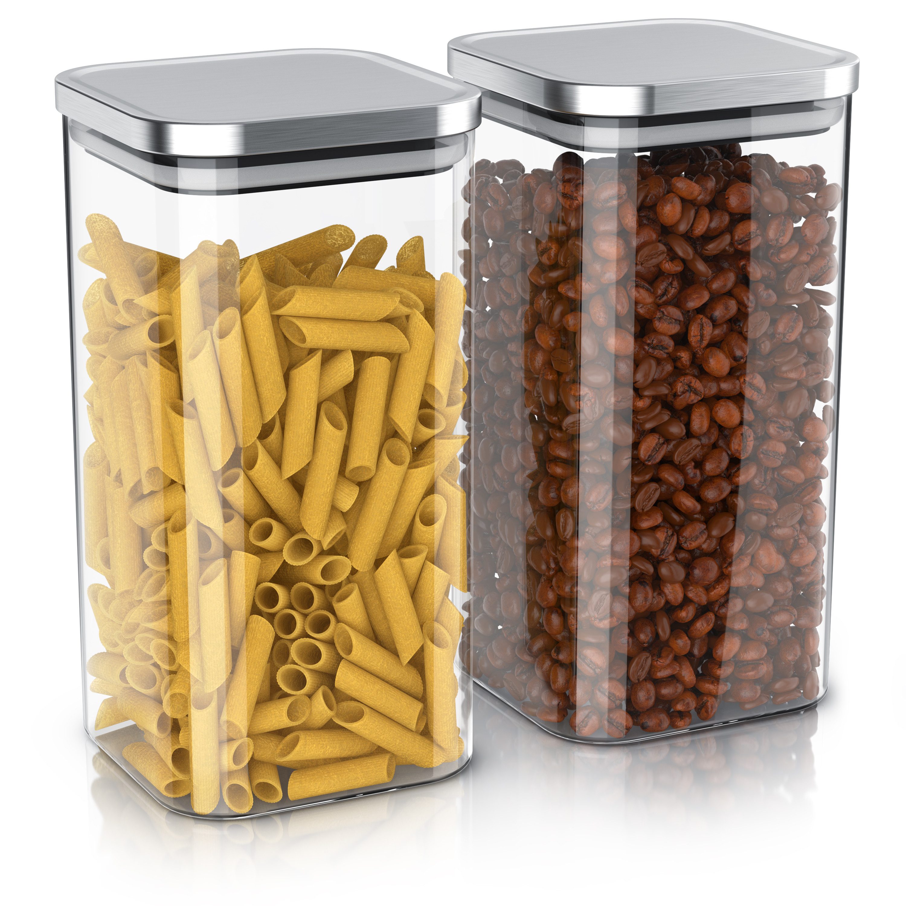 Arendo Aufbewahrungsbecher Glasbehälter-Set 2x 1,65L, Borosilikatglas mit Edelstahldeckel, Borosilikatglas; Edelstahl; Silikon, (Vorratsbehälter-Set, 2-tlg., 2er Set), Hitzebeständig, umweltfreundlich, langlebig, mikrowellengeeignet