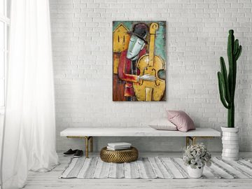 KUNSTLOFT Metallbild Mellow Jazz 60x90 cm, handgefertiges Wandrelief 3D