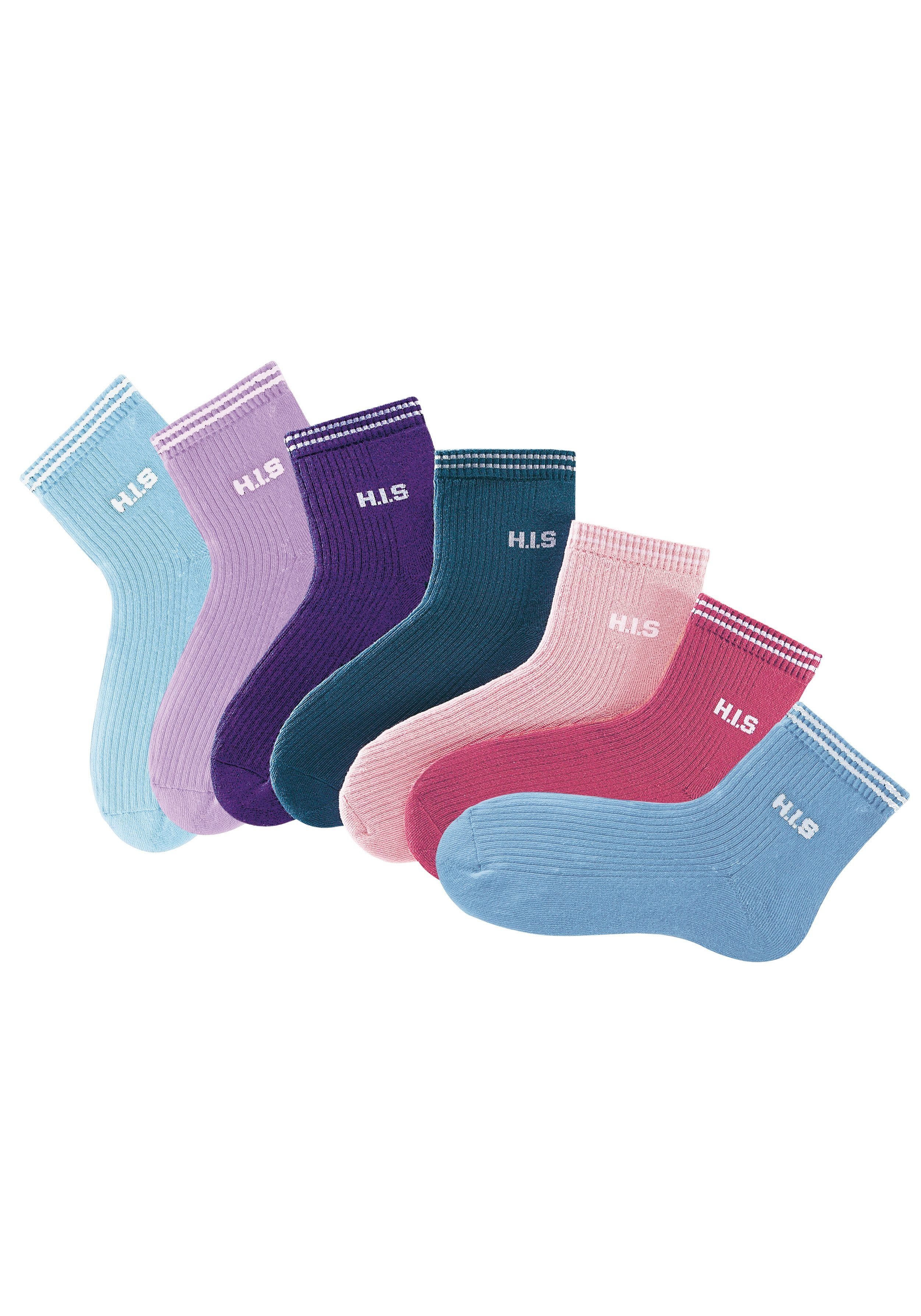 H.I.S Kurzsocken Damen Vollfrottee Socken mit Rippstruktur (Packung, 7-Paar) atmungsaktive Baumwolle