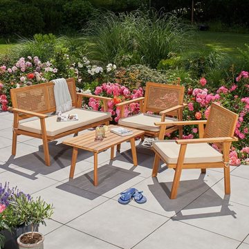 Terra Home Gartenlounge-Set Lerum - beige, Akazien Holz, für 4 Personen, Gartenmöbel Set, Lounge, (Komplett Set, 7-tlg), inkl. Auflagen wetterfest