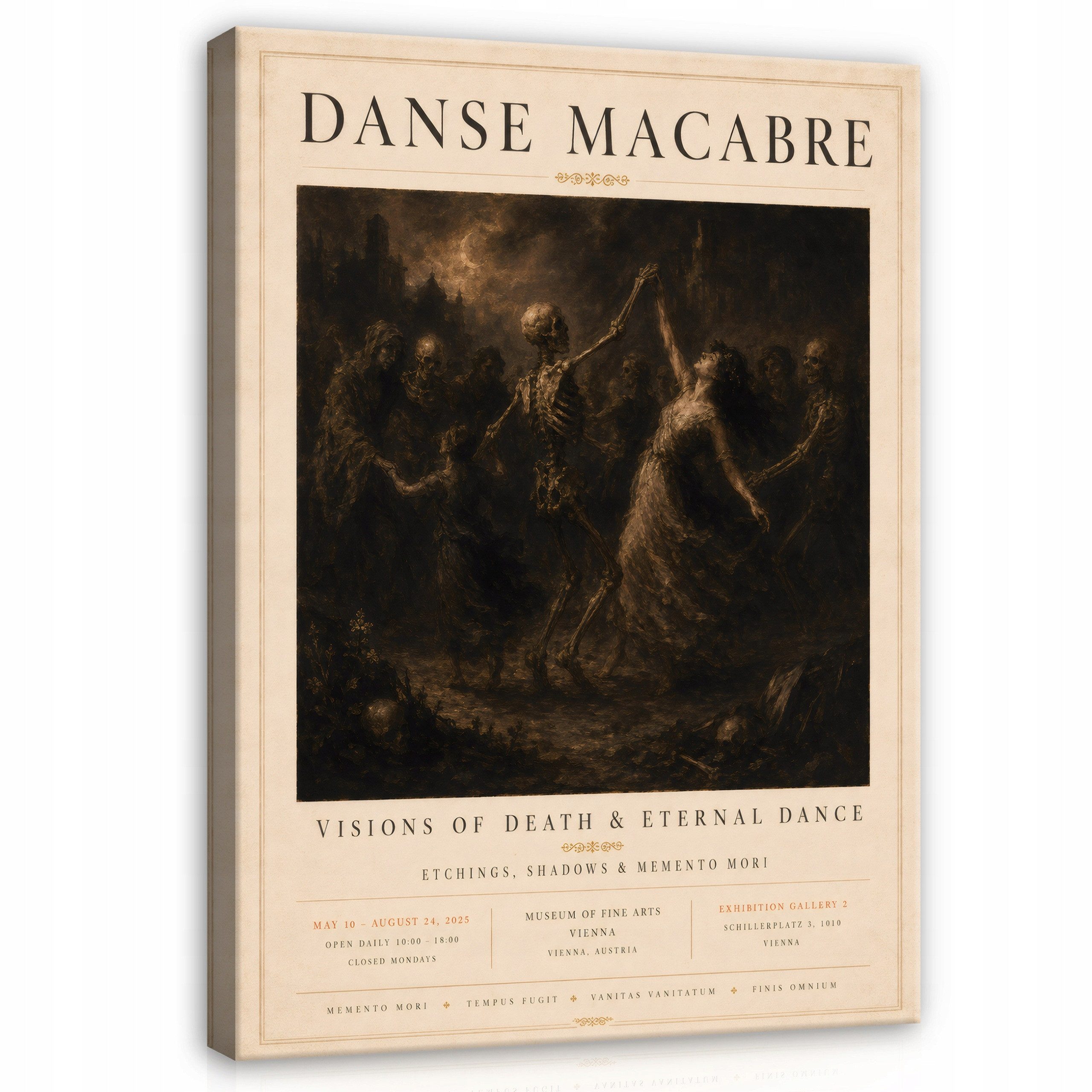 Wallarena Leinwandbild Danse Macabre Skelett Tanz Vintage Beige Schlafzimmer Moderne Wandbild, Danse Macabre (Leinwandbild, 1 St), Leinwand Bilder Wohnzimmer Schlafzimmer Wandbild Wanddeko 30x40 cm