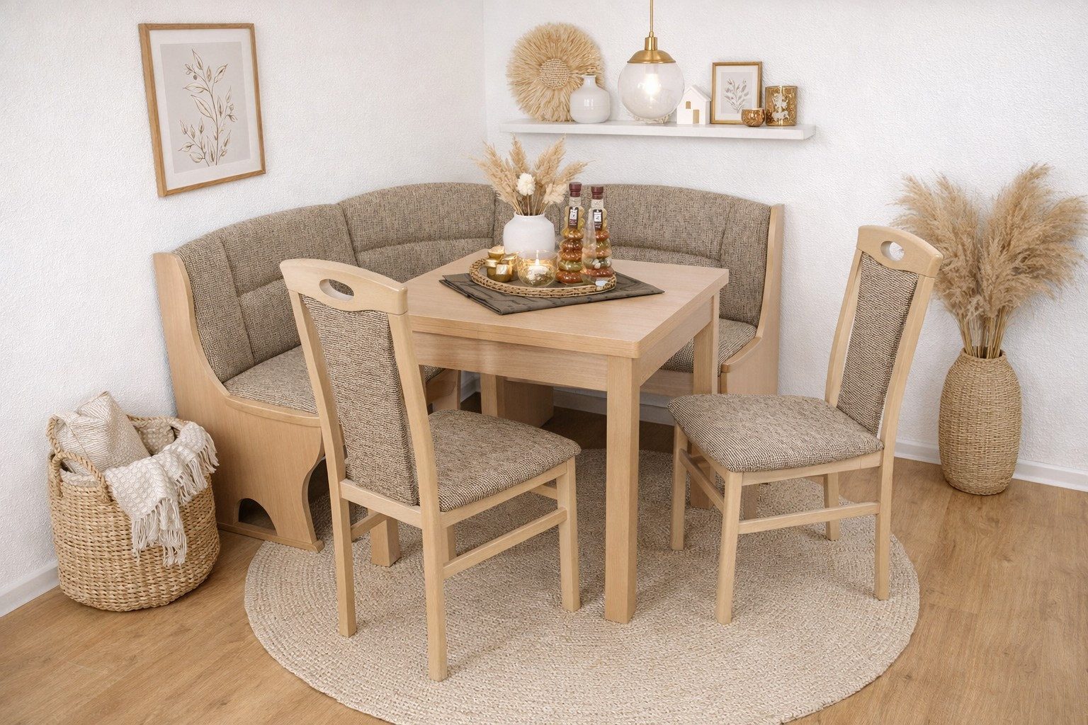 moebel-direkt-online Eckbankgruppe Madrid 4tlg. Set (Stauraumeckbank, Ausziehtisch, Massivholzstühle), (Spar-Set, 4tlg. Set), Eckbank mit Stauraumfunktion