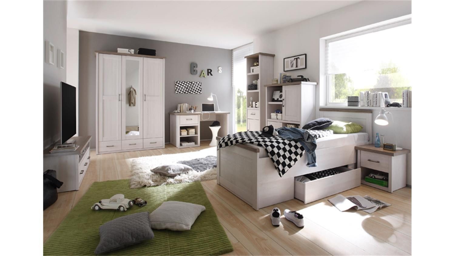 Bega Consult Jugendzimmer-Set Jugendzimmer Luca 7 teilig 2 Pinie weiß Trüffel, (7-tlg)
