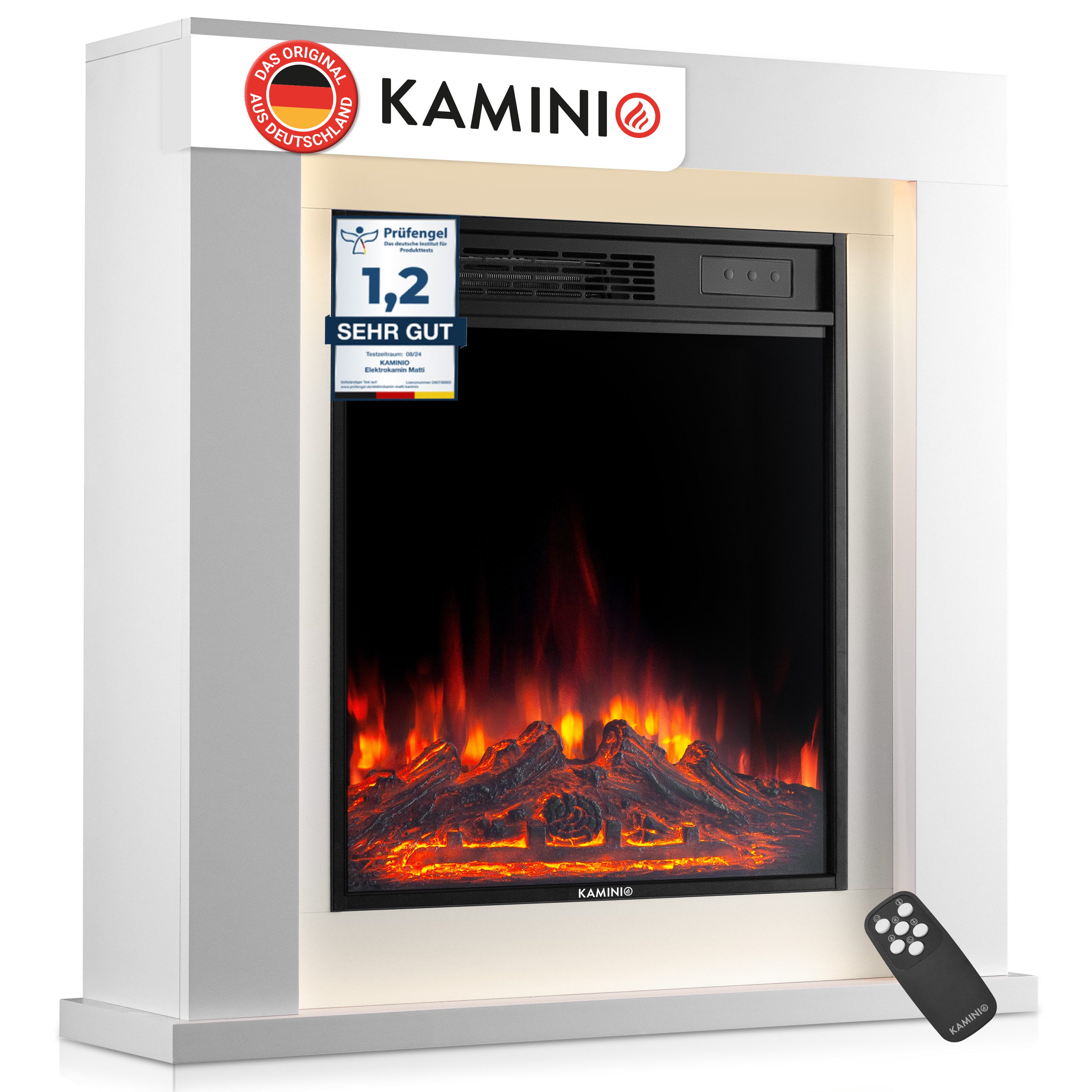 KAMINIO Elektrokamin MATTI, Elektrischer Kamin mit 3D-Flammeneffekt, Ambientelicht, Heizung 1800W