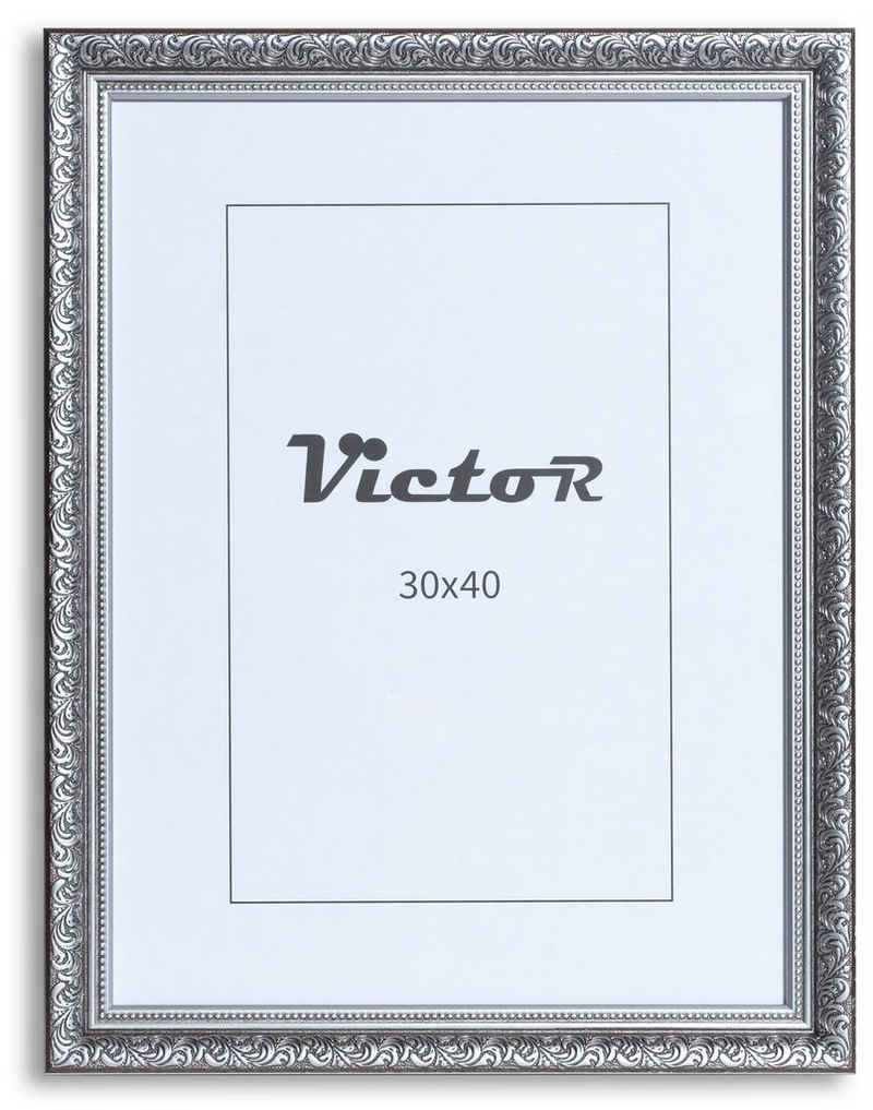 Victor (Zenith) Bilderrahmen Rubens, Bilderrahmen Set 30x40cm Schwarz Silber A3, Bilderrahmen Barock, Antik