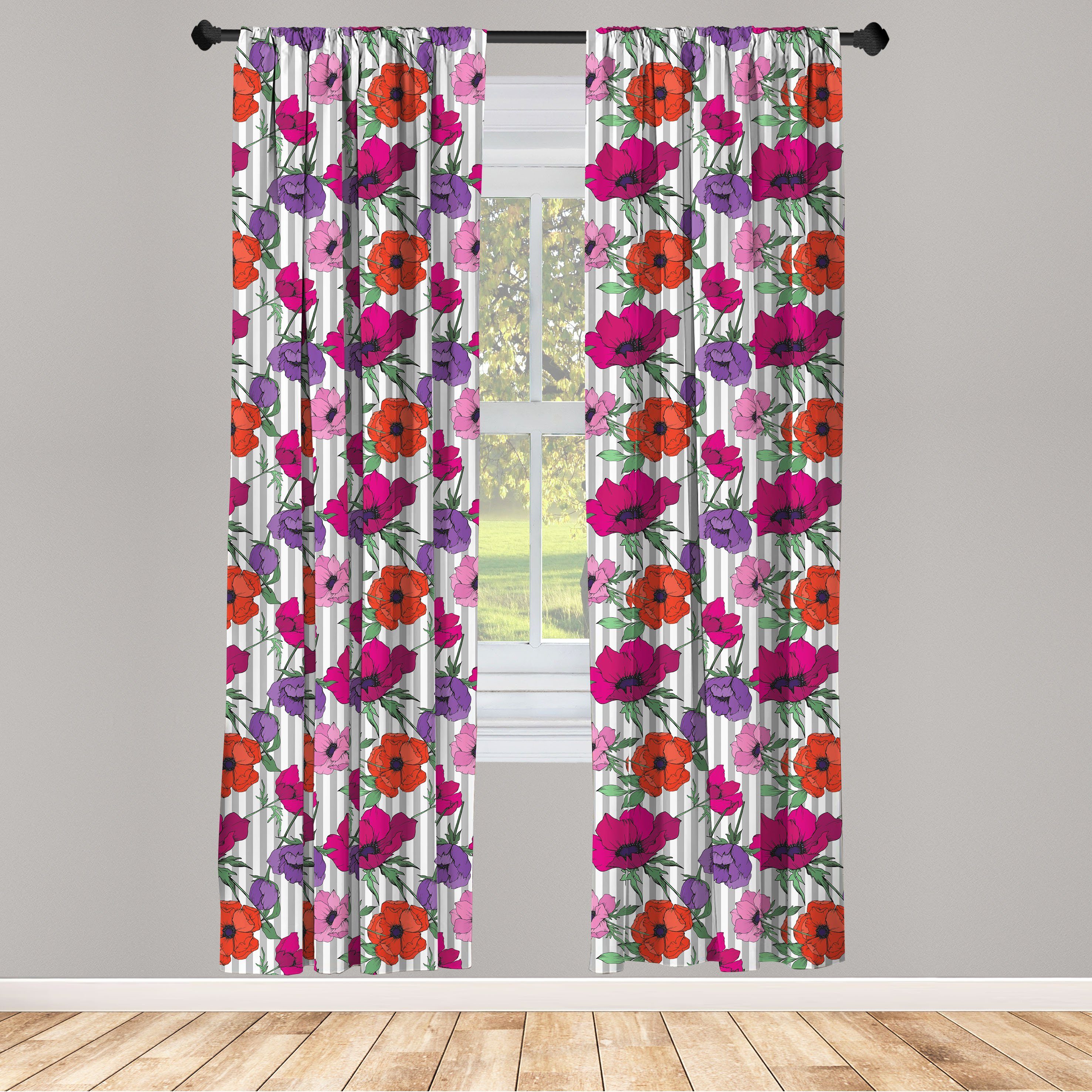 Gardine Vorhang für Wohnzimmer Schlafzimmer Dekor, Abakuhaus, Microfaser, Blumen Bunte Anemonen-Blumen