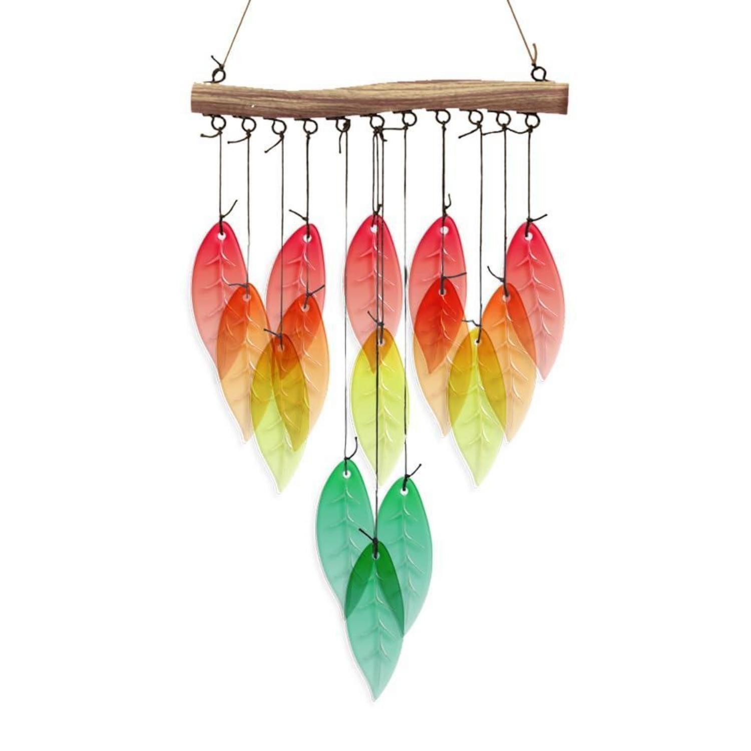LuxusKollektion Windspiel Windspiel Glasblätter Regenbogen 58cm Handgemacht (1 St)