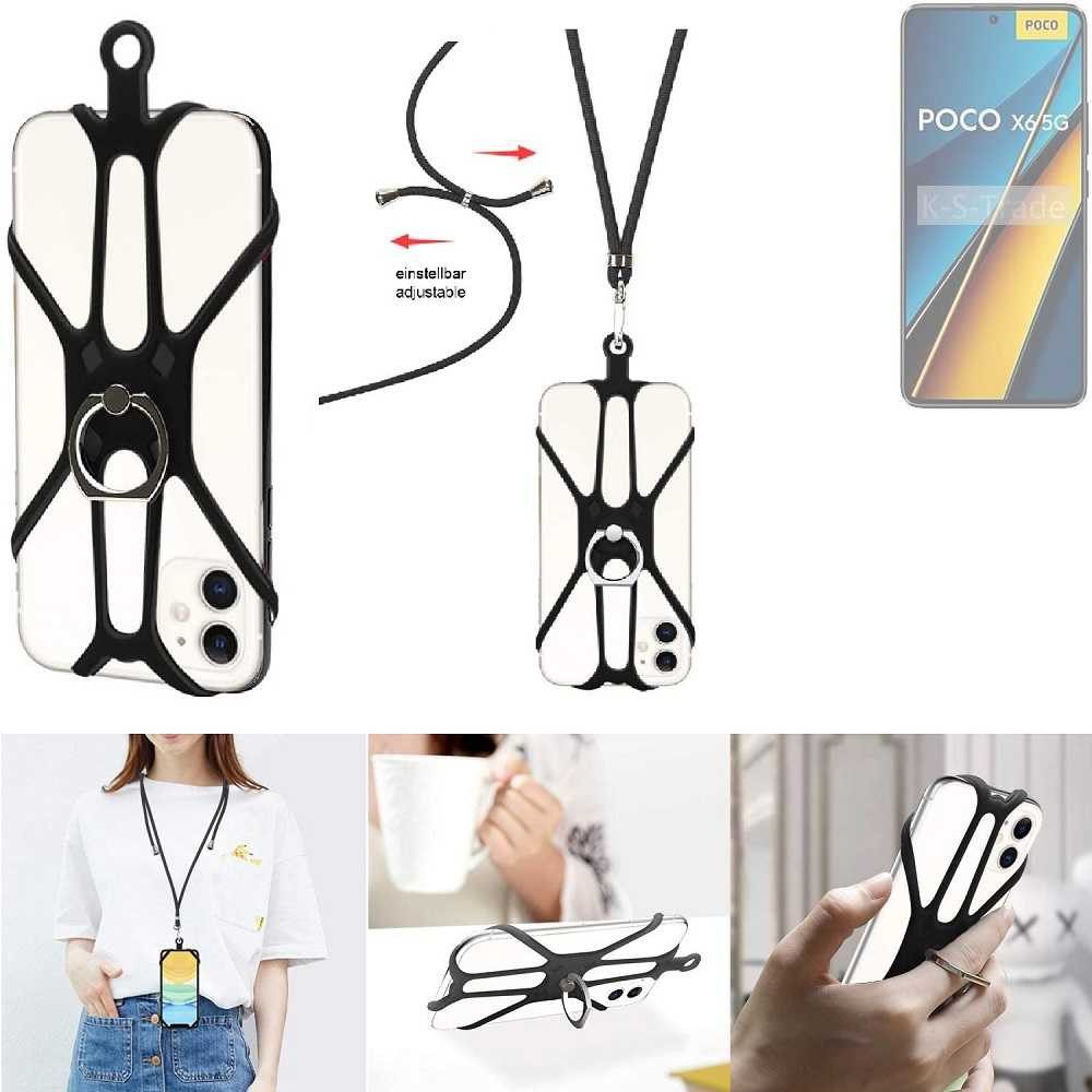 K-S-Trade Handyhülle für POCO X6, 3in1 Handykette Handyband Handykordel Halsband Smartphone-Ring