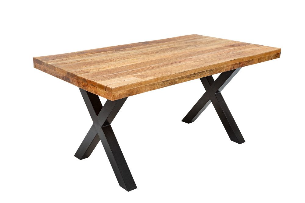 riess-ambiente Esstisch IRON CRAFT 160cm natur - Mango, Metall, X-Gestell, Massivholz, einfach (Einzelartikel, 1-St), Rustikale Holztafel - ideal für Wohnzimmer, Küche oder Loft-Wohnung