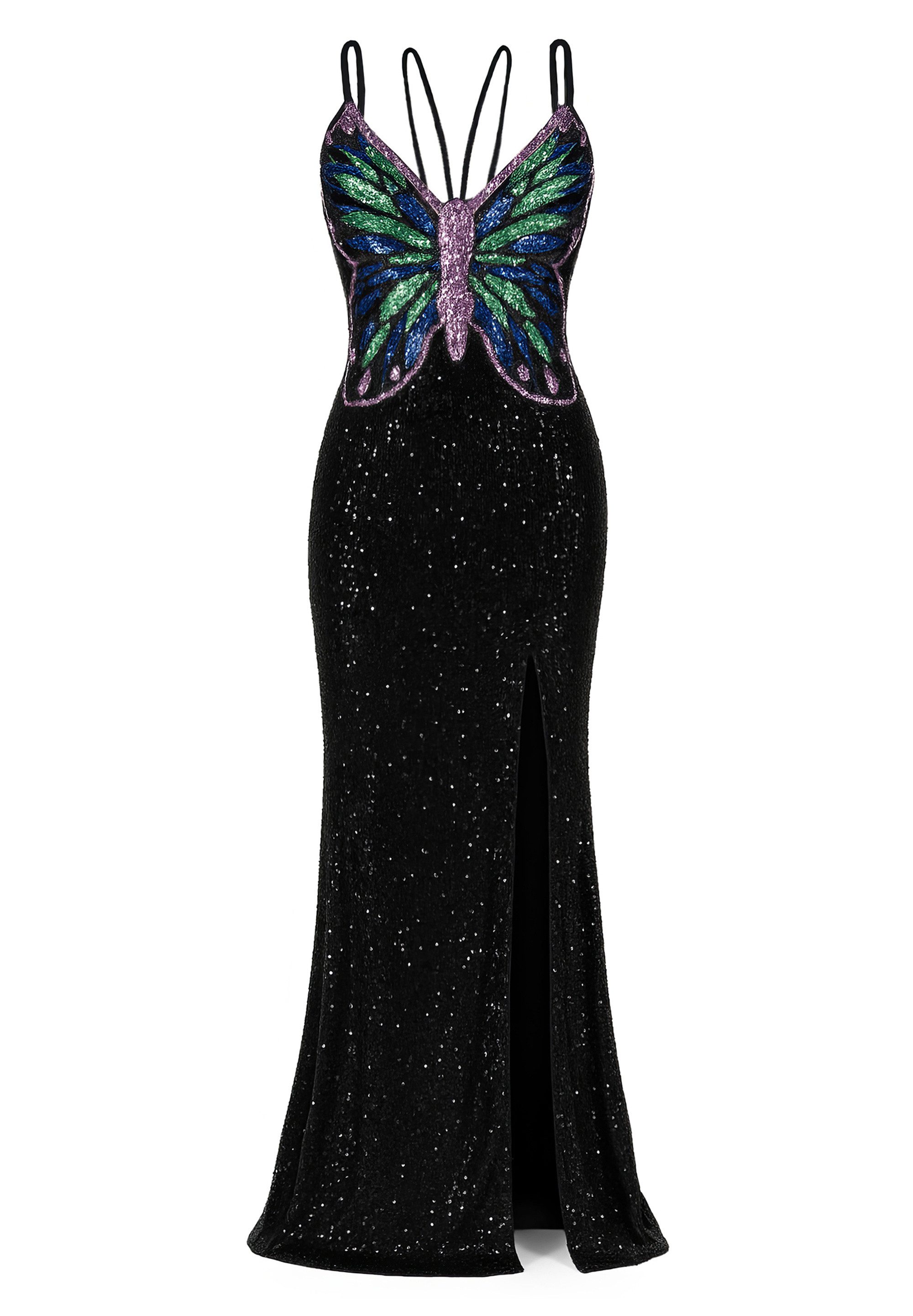 Goddiva Maxikleid Sequin Butterfly Front Split günstig online kaufen