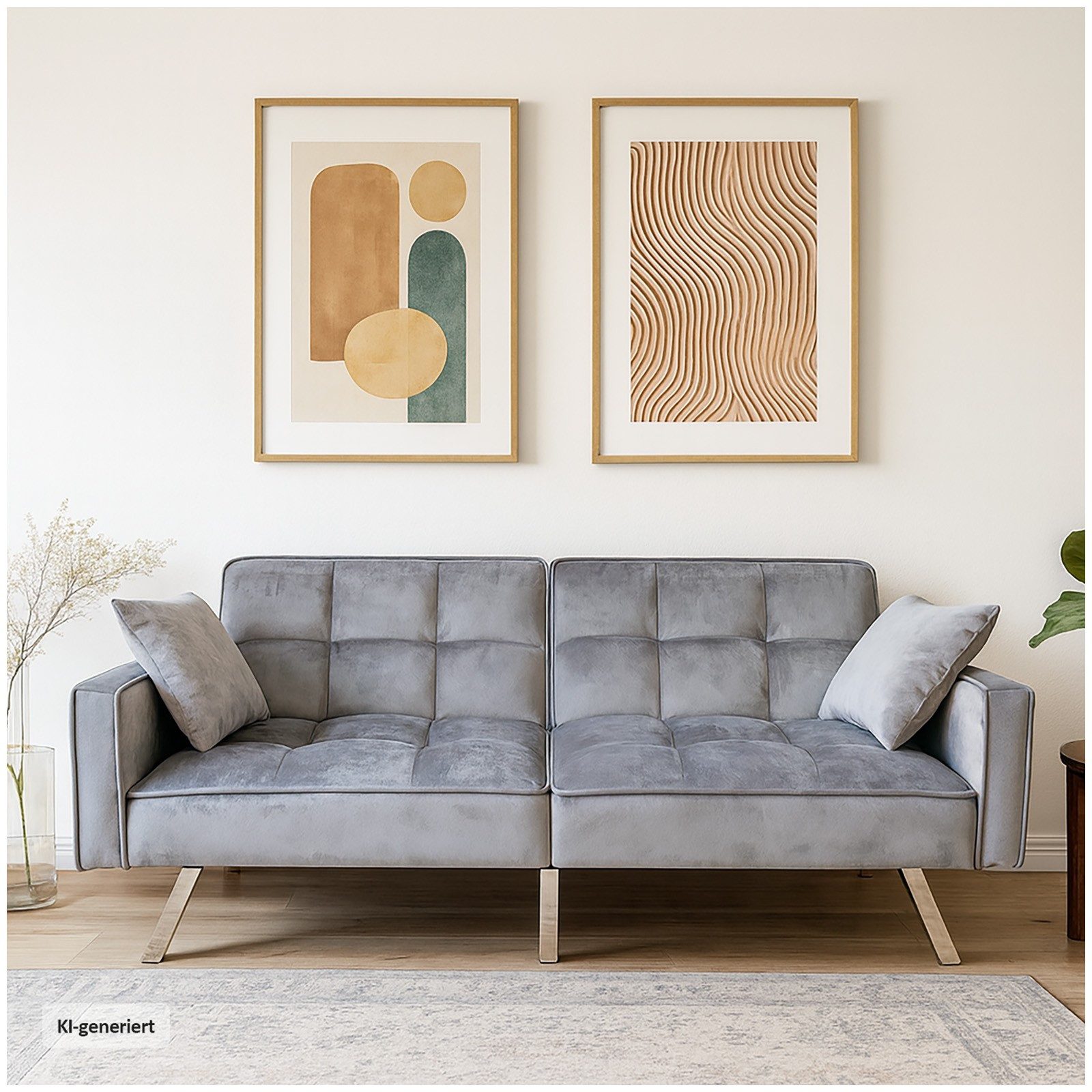 HTI-Living 2-Sitzer Sofa mit Schlaffunktion Brigga Grau, Stück 1 Teile, Funktionscouch inklusive 2 Zierkissen