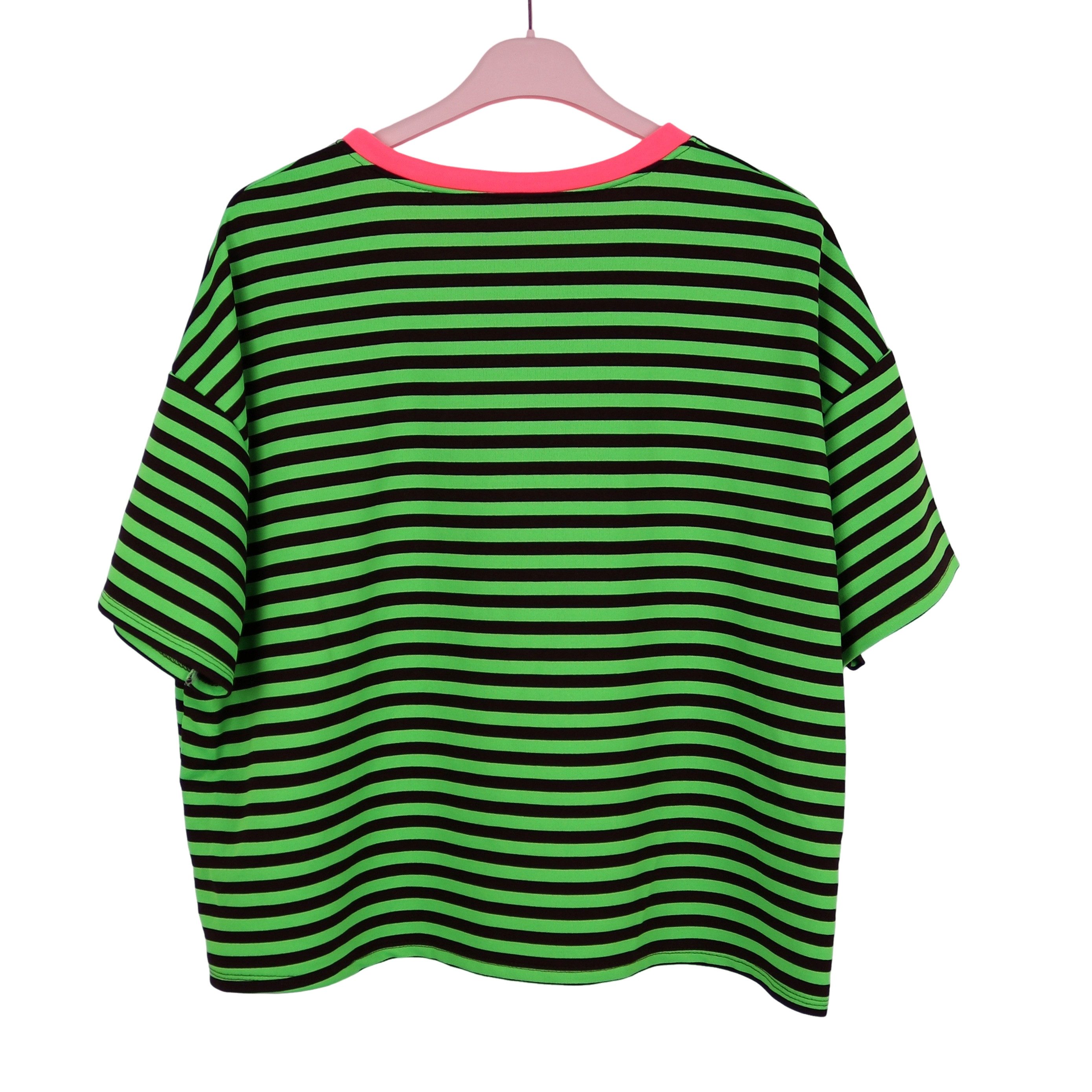 MIRROSI Sweatshirt Damen Kurzarm T Shirt Oversize Neonfarben Streifenmuster Ringelshirt, One Size Passform (ca. Gr. 34–40); Made in Italy