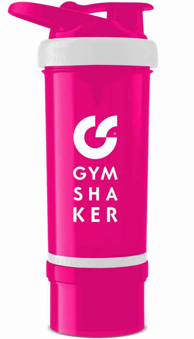 GYMSHAKER Protein Shaker mit Pulverfach 600 + 150 ml Trinkflasche, Shaker mit Pulverfach, Messmarkierungen und Mischsieb