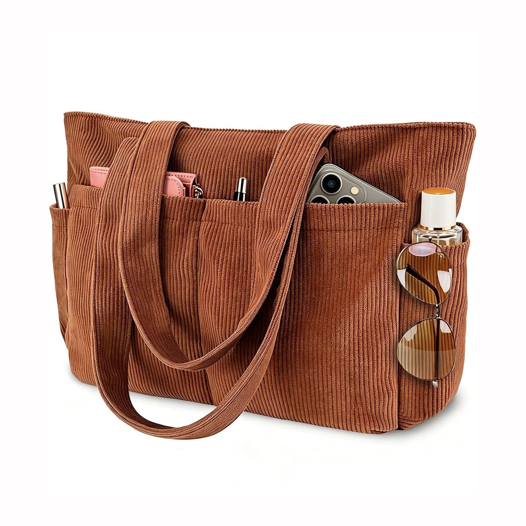 Zaewry Schultertasche Damen-Cord-Schultertasche, große Tragetasche mit viel Stauraum, modische Handtasche für Arbeit, Fitnessstudio, Schule oder Reisen