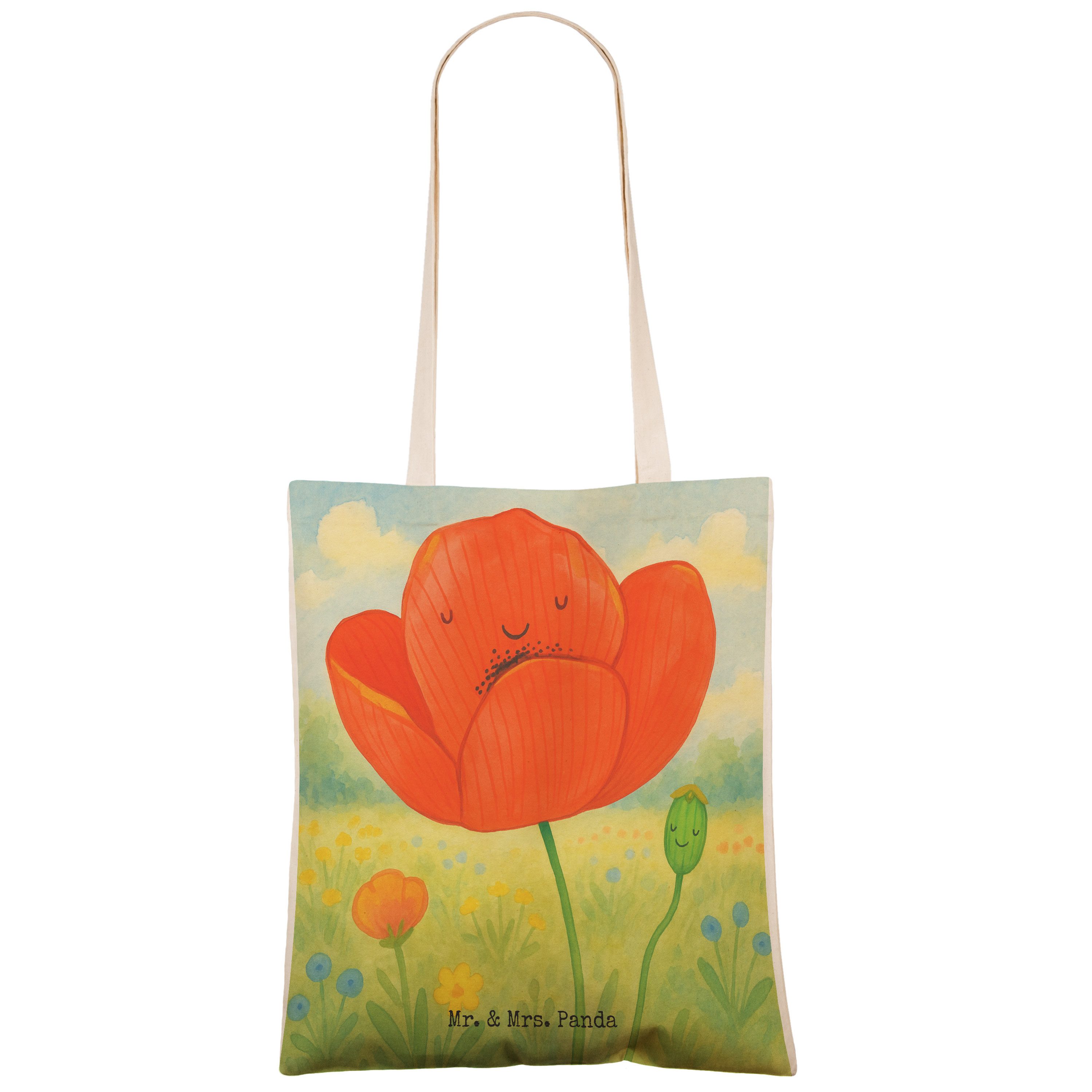 Mr. & Mrs. Panda Tragetasche Blume Mohnblume Design, Einkaufstaschen, Weiß, Stofftaschen, Stofftra (Packung, 1-tlg)
