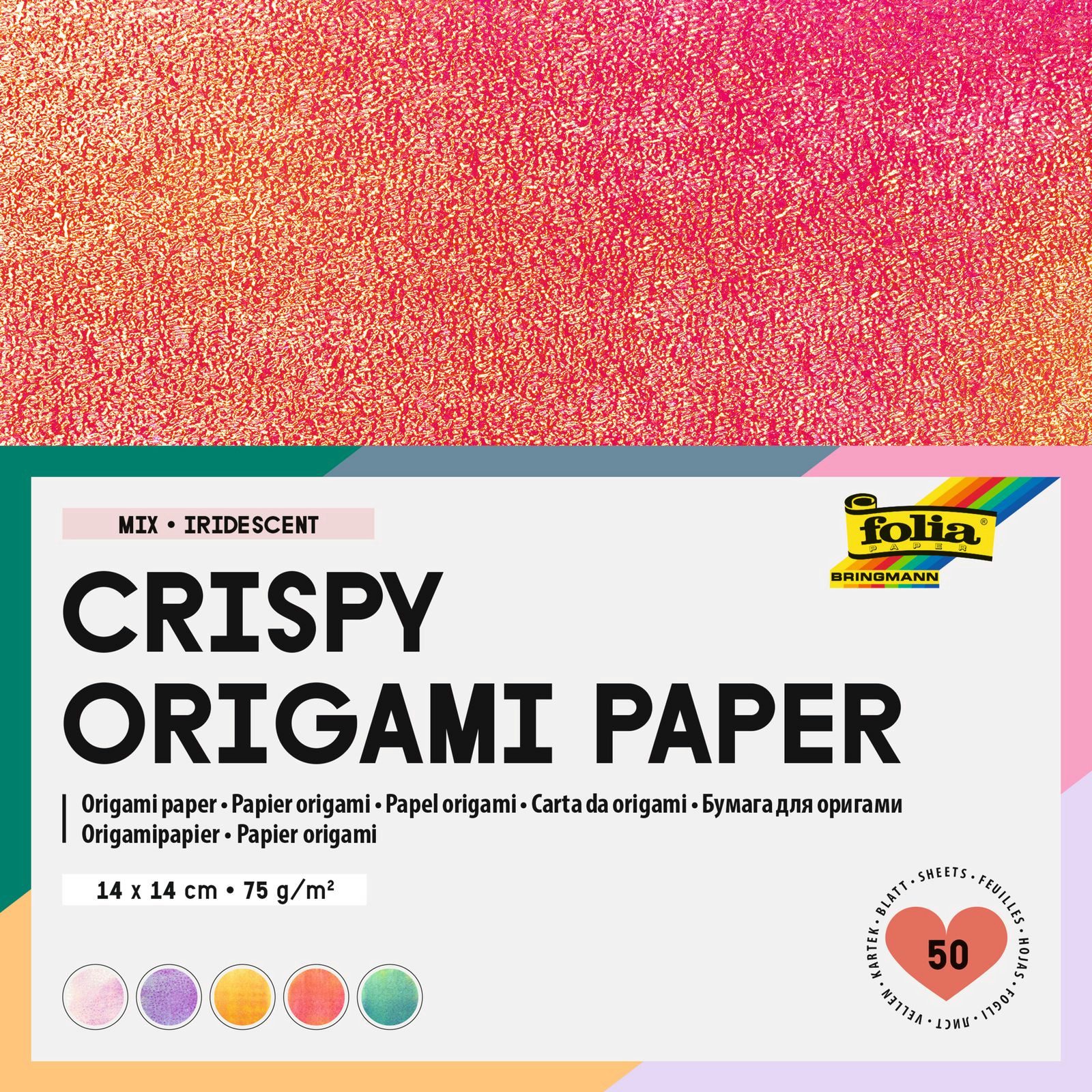 Folia Max Bringmann KG Designpapier Crispy Origami Papier 14x14cm - 75g/m², Irisierend
