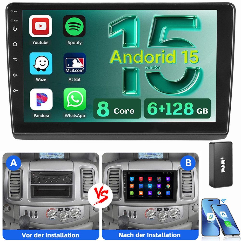 ESSGOO Für Opel Vivaro A Renault Trafic II 6+128G Android 15 8-Kern Autoradio (RDS, Digitalradio (DAB), FM, AM, Apple Carplay Android Auto Navi WIFI Mirror Link SWC RDS)