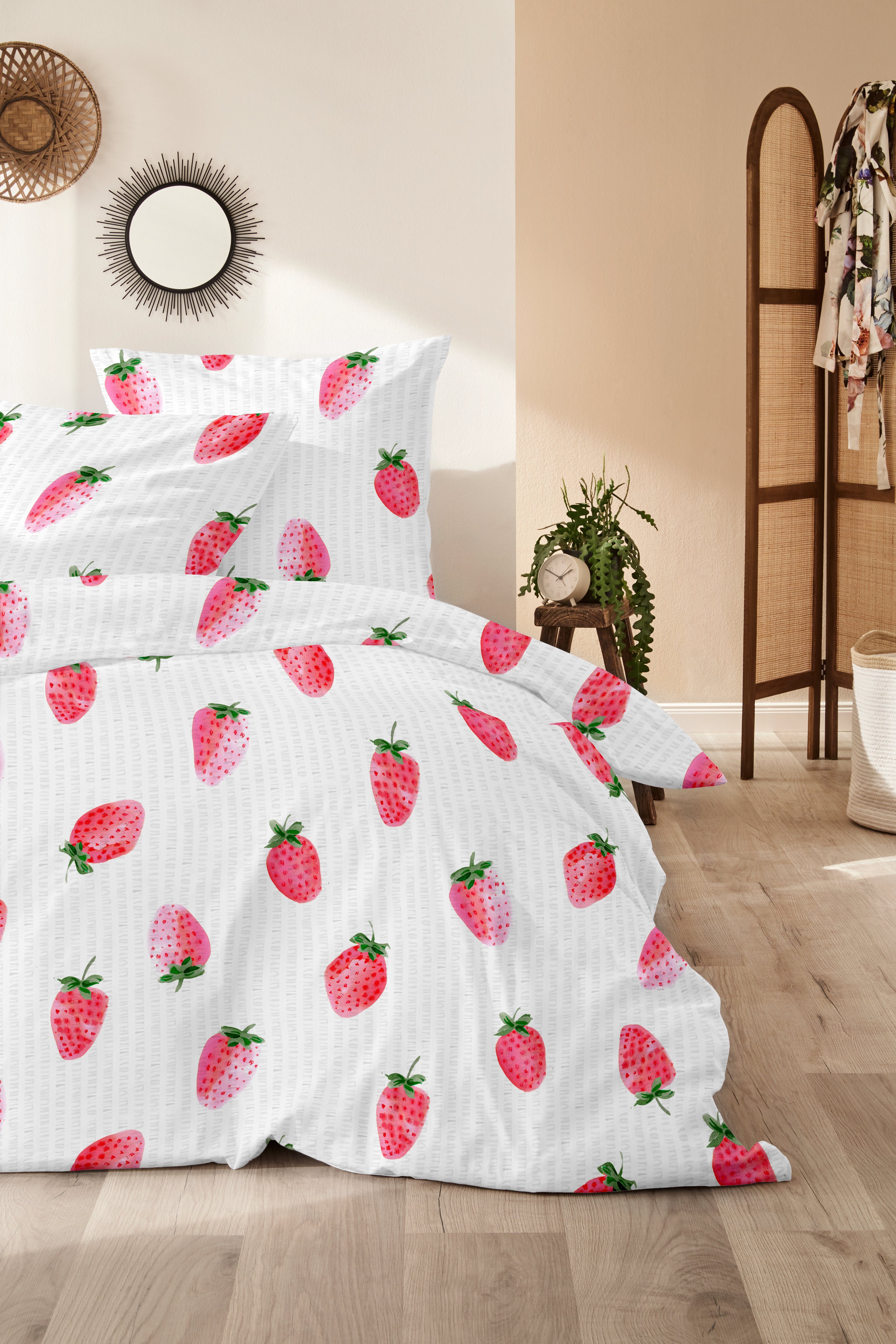 Primera Bettwäsche Soft-Seersucker-Bettwäsche Strawberry, Soft-Seersucker, 2 teilig