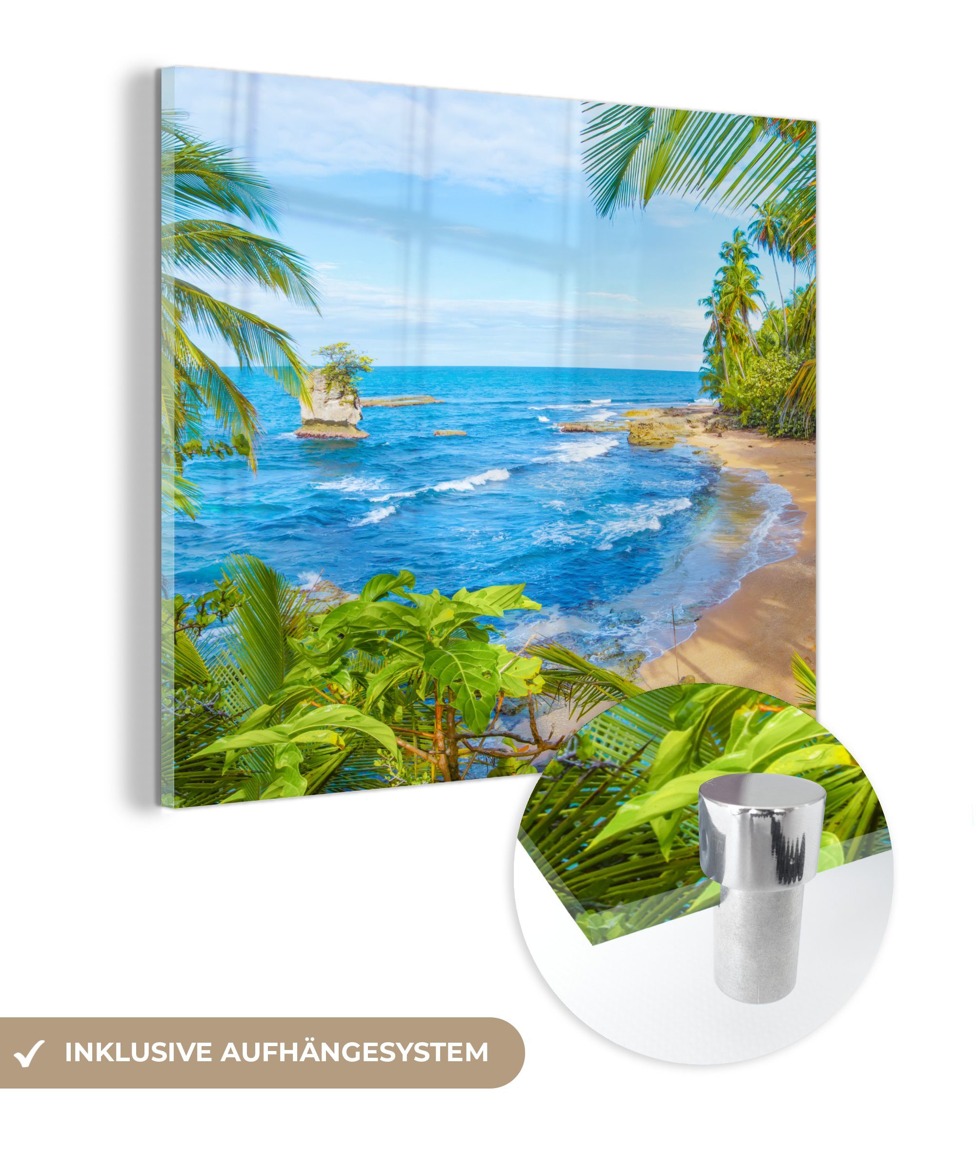 MuchoWow Acrylglasbild Strand - Amerika - Palmen, (1 St), Glasbilder - Bilder auf Glas Wandbild - Foto auf Glas - Wanddekoration bunt