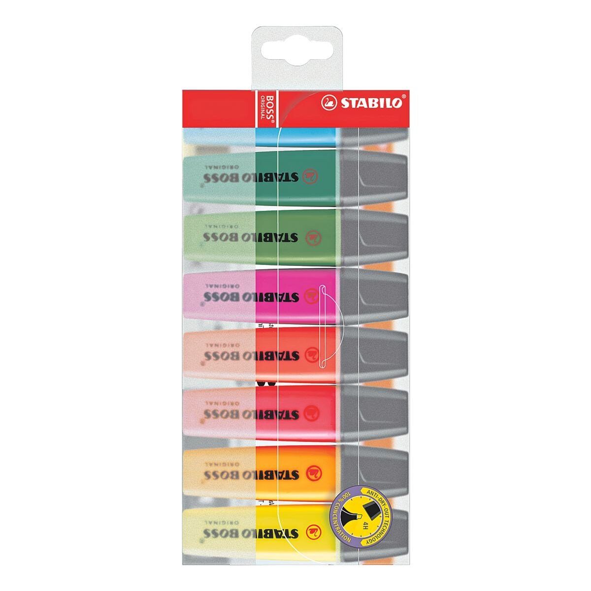 STABILO Marker BOSS® Original, (8-tlg), Textmarker, schnelltrockend blau, grün, rot, pink, orange, gelb, lila, türkis