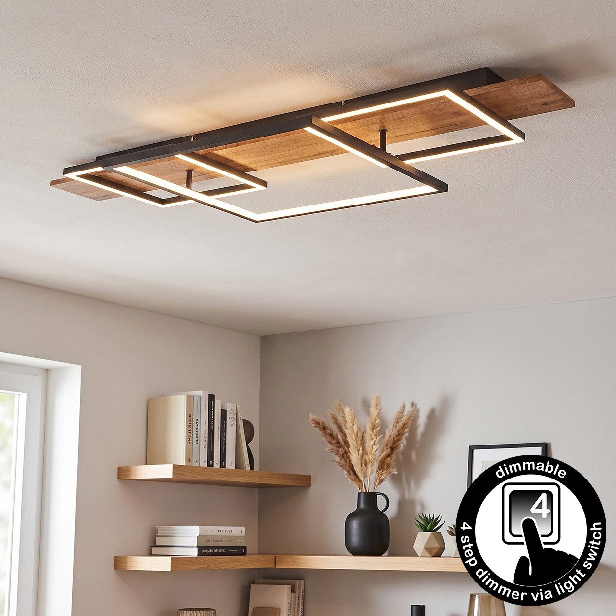 hofstein Deckenleuchte »Palermo« dimmbare Deckenlampe aus Metall/Holz, 3000 Kelvin