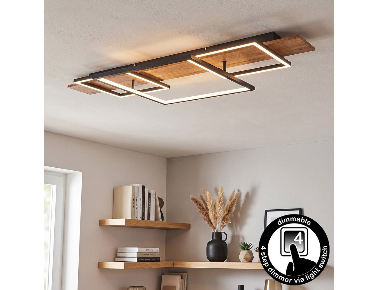 hofstein Deckenleuchte »Palermo« dimmbare Deckenlampe aus Metall/Holz, 3000 Kelvin