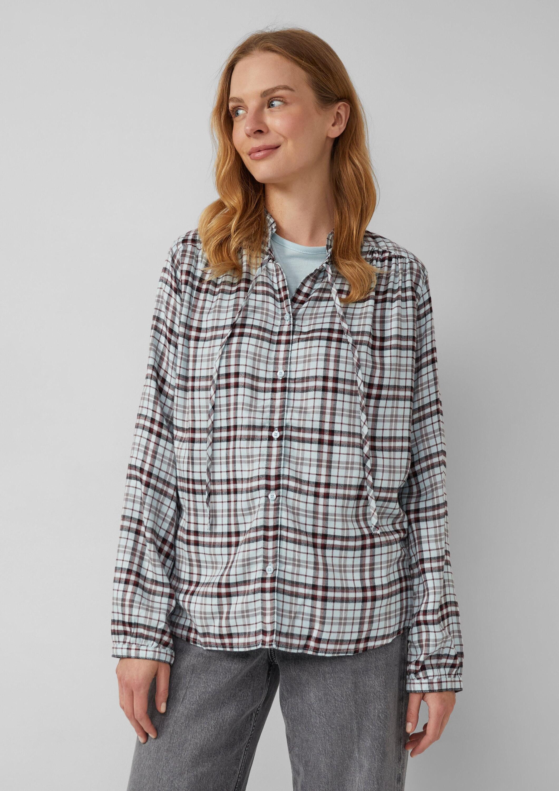 s.Oliver Langarmbluse Bluse Karierte Hemdbluse im Relaxed Fit mit Rüschenkragen