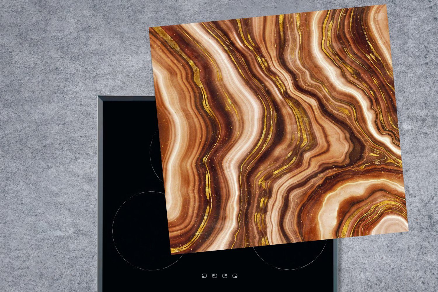 Ceranfeldabdeckung, Braun, für Marmor 78x78 Herdblende-/Abdeckplatte - Golden - küche cm, Arbeitsplatte tlg), MuchoWow (1 Vinyl,