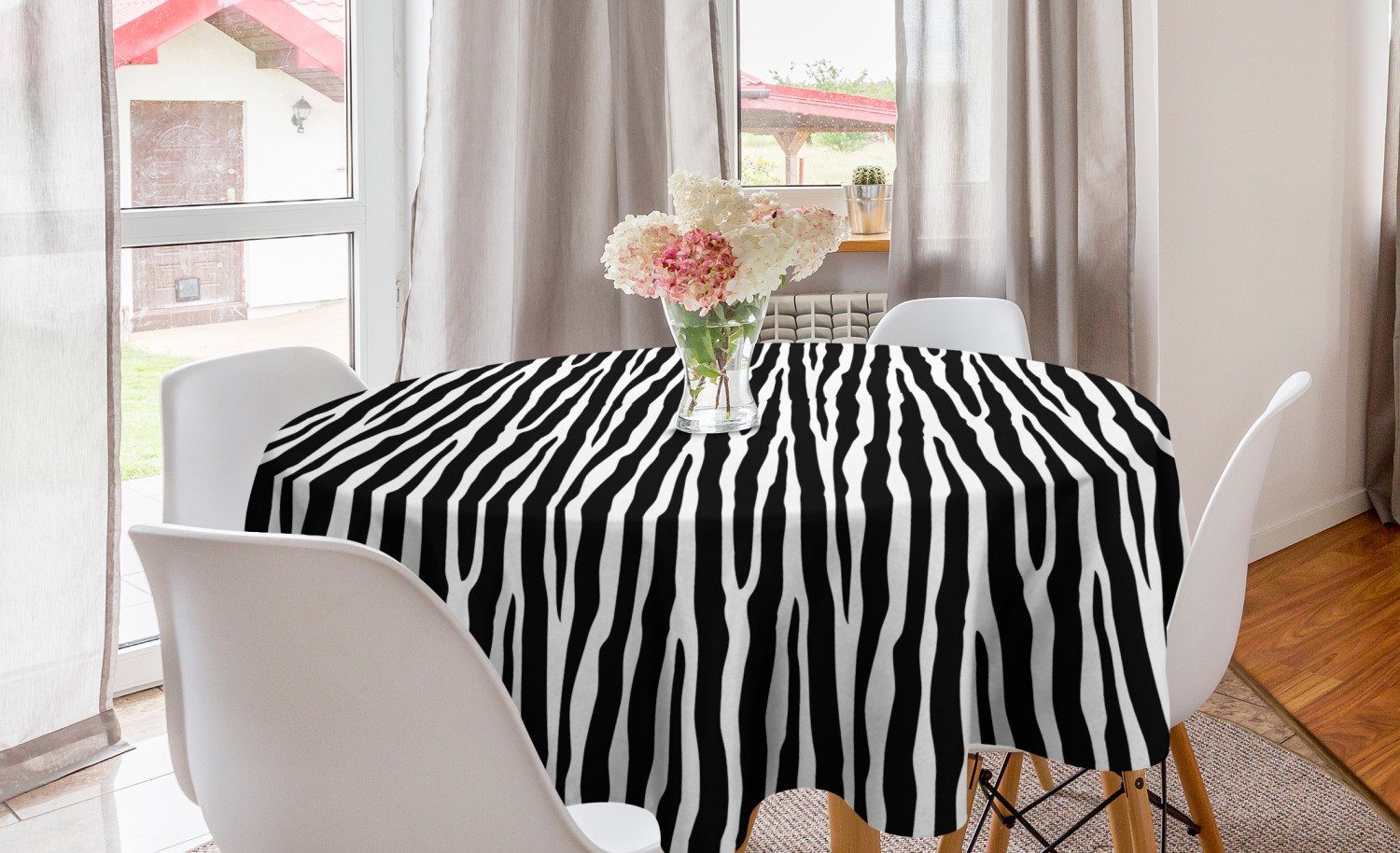 für Abakuhaus Abdeckung Küche Kreis Tischdecke Esszimmer Tischdecke Zebra-Druck Dekoration, Simplistic Haut exotische