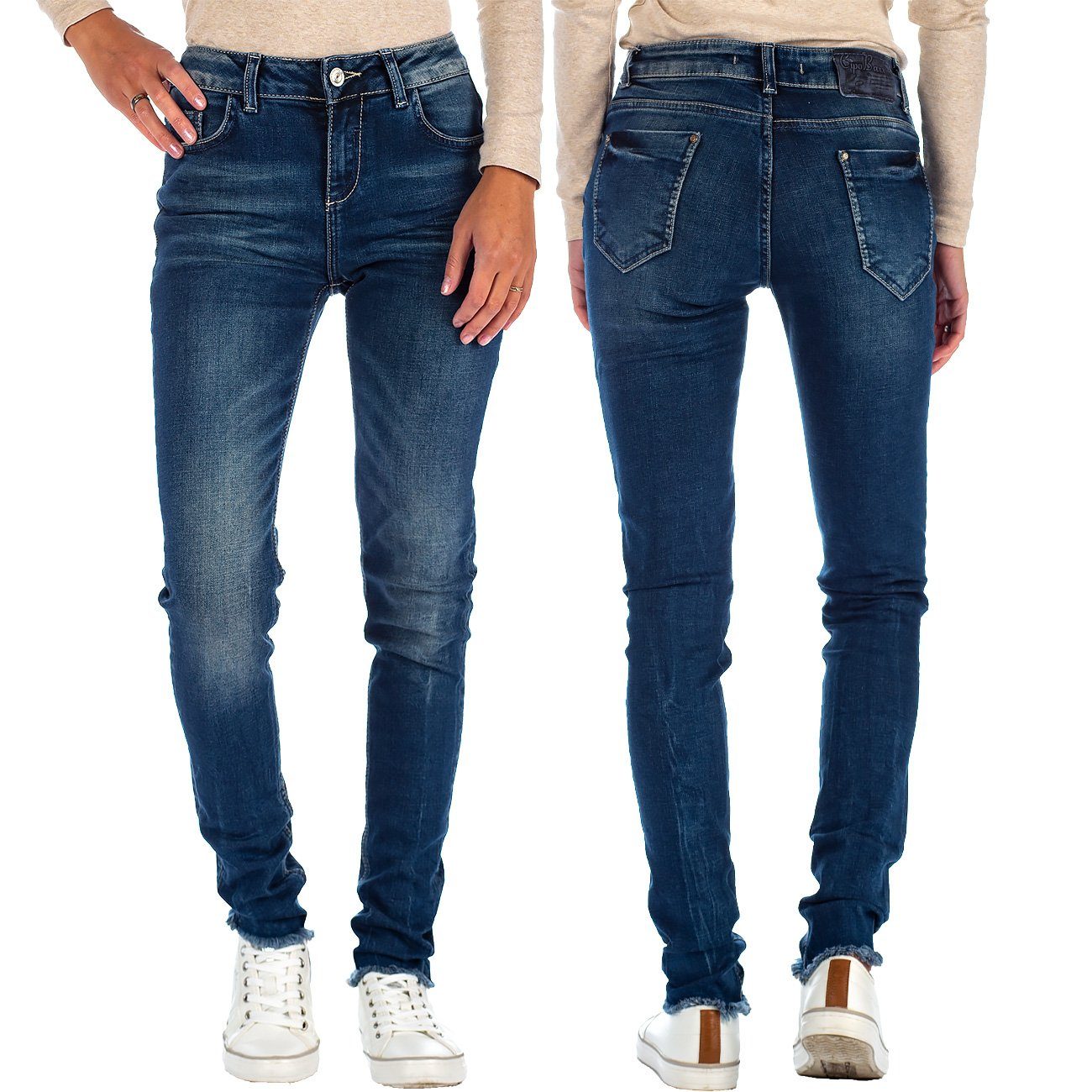 Cipo & Baxx Slim-fit-Jeans Damen Slim Fit Hose Stonewashed BA-19CB06 Stonewashed Design in schwarz-grau – Bild 5 von 5