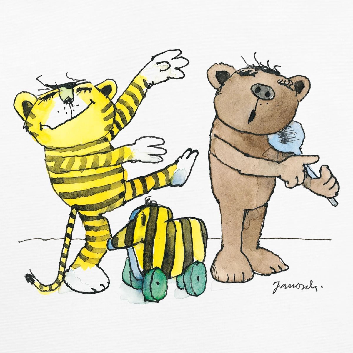 Spreadshirt Langarmbody Janosch Tiger Und Bär Machen Musik Tages Baby Body Langarm (1-tlg)