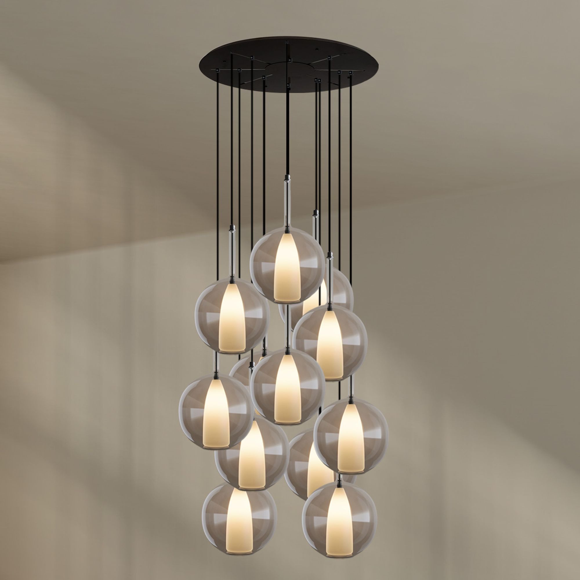 s.luce Pendelleuchte Belluna Galerieleuchte 12-flammig Ø 80cm Baldachin Klar