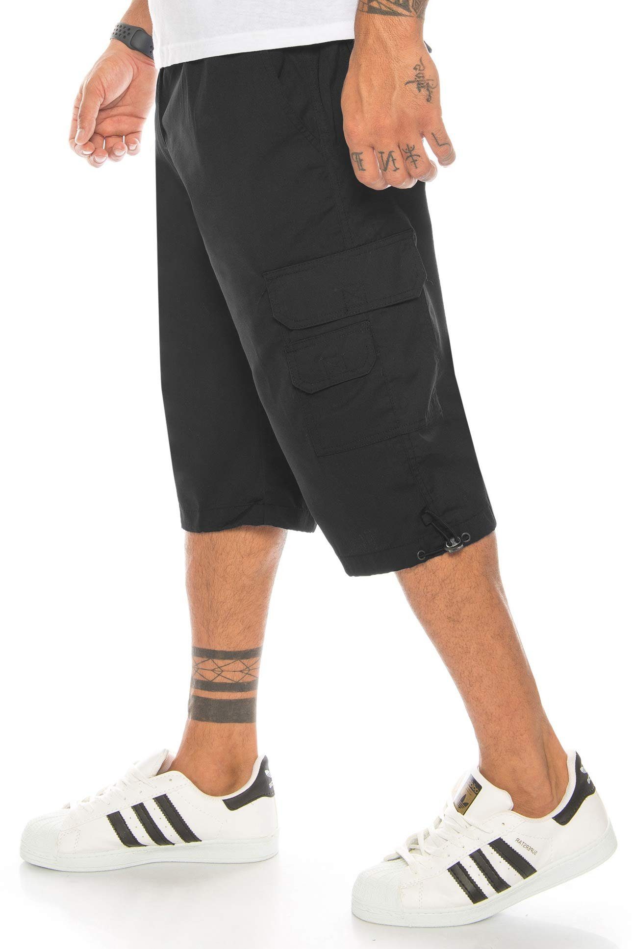 Kendindza Collection Cargoshorts Bermudas Herren Kurze Hose Herren 3/4 Hose Herren Cargo Taschen, kurze Hose Herren, Cargoshorts Herren Sommer, Stretch Gummibund Schwarz