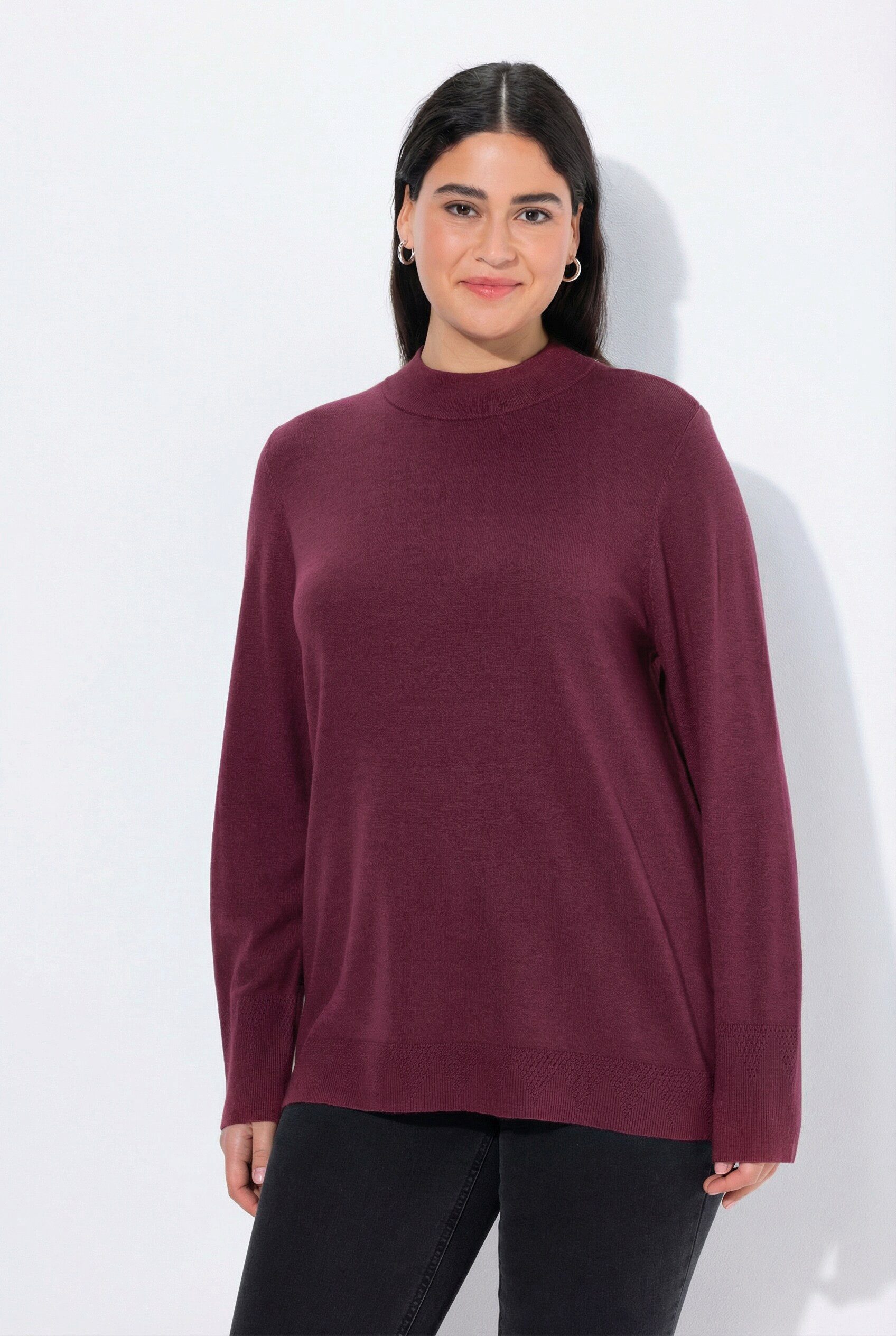 Ulla Popken Strickpullover Pullover Stehkragen Langarm Rippbündchen