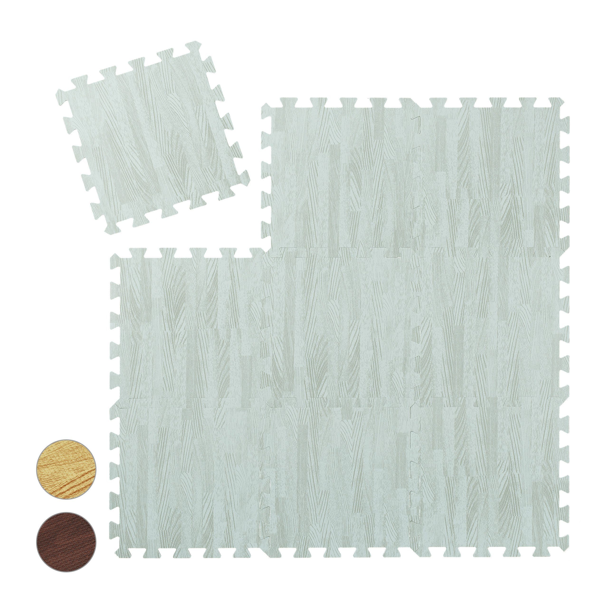 relaxdays Bodenschutzmatte Bodenschutzmatte in Holzoptik 9er Set, Weiß