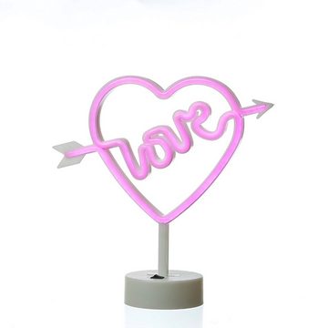 SATISFIRE LED Dekolicht LED Neonlicht LOVE pinkes Herz mit Pfeil Neonschild USB Batterie 25cm, LED Classic, violett
