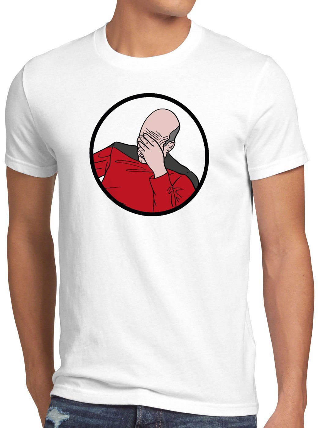 style3 Print-Shirt Herren T-Shirt Picard Facepalm meme scham internet weiß