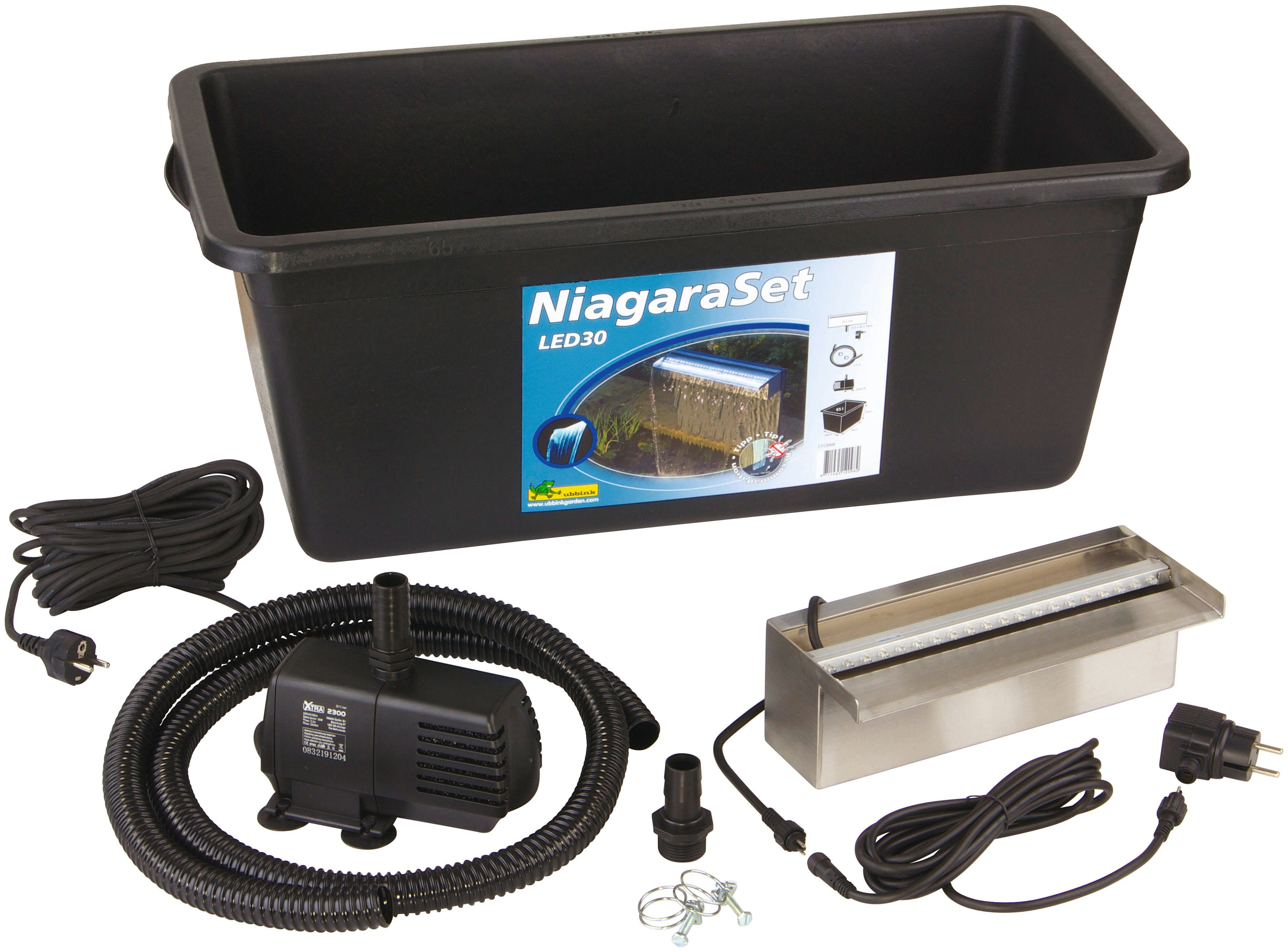 Ubbink Wasserfall Niagara 30 LED, 30 cm Breite, (Set, mit 20 LEDs; Pumpe 2300 l/h, Schlauch; Becken 65 l). Reduzierter Preis € 229,99. Unverbindliche Preisempfehlung € 243,00