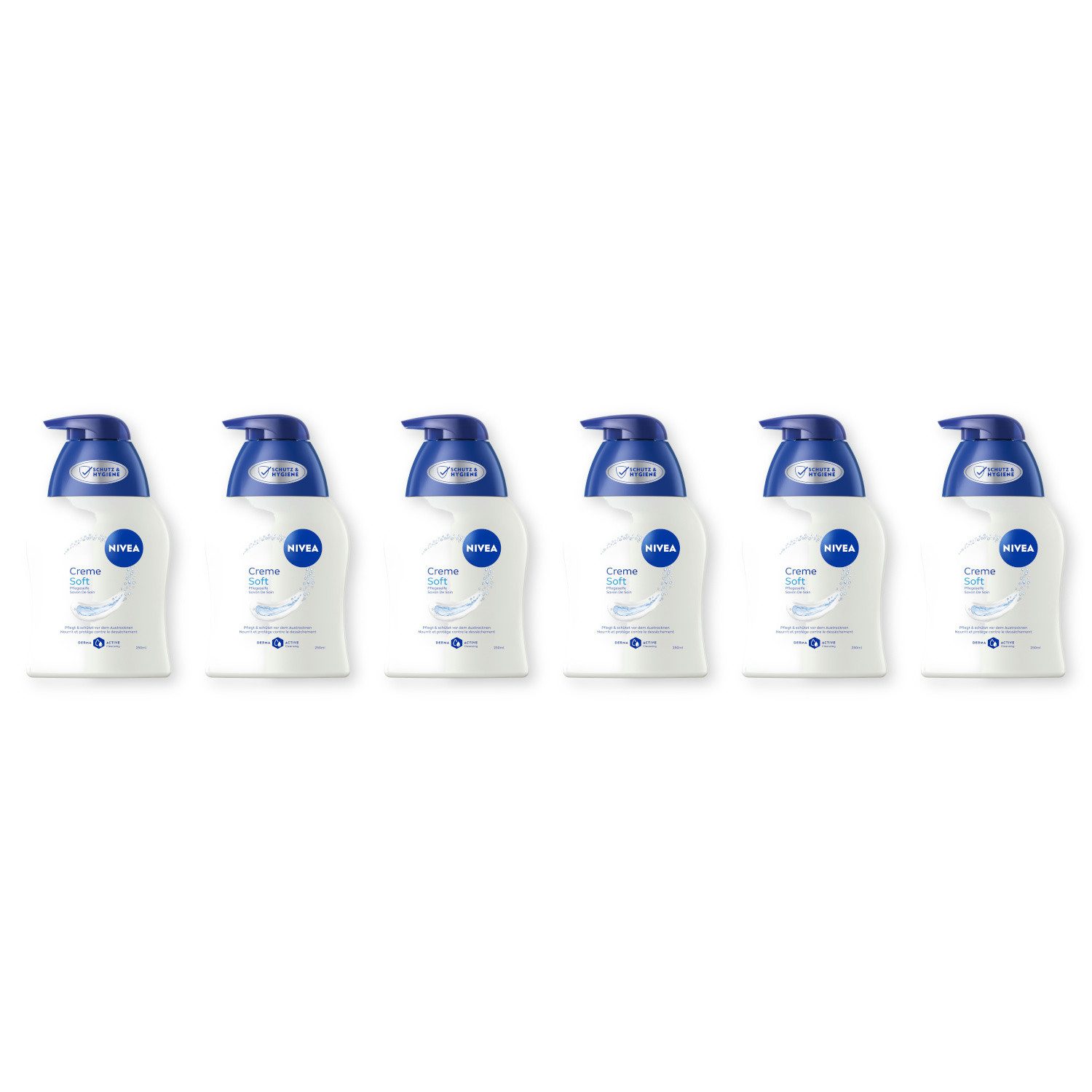 Nivea Flüssigseife Creme Soft 6 x 250ml Handseife mit Mandelöl, 6-tlg., mit Mandelöl