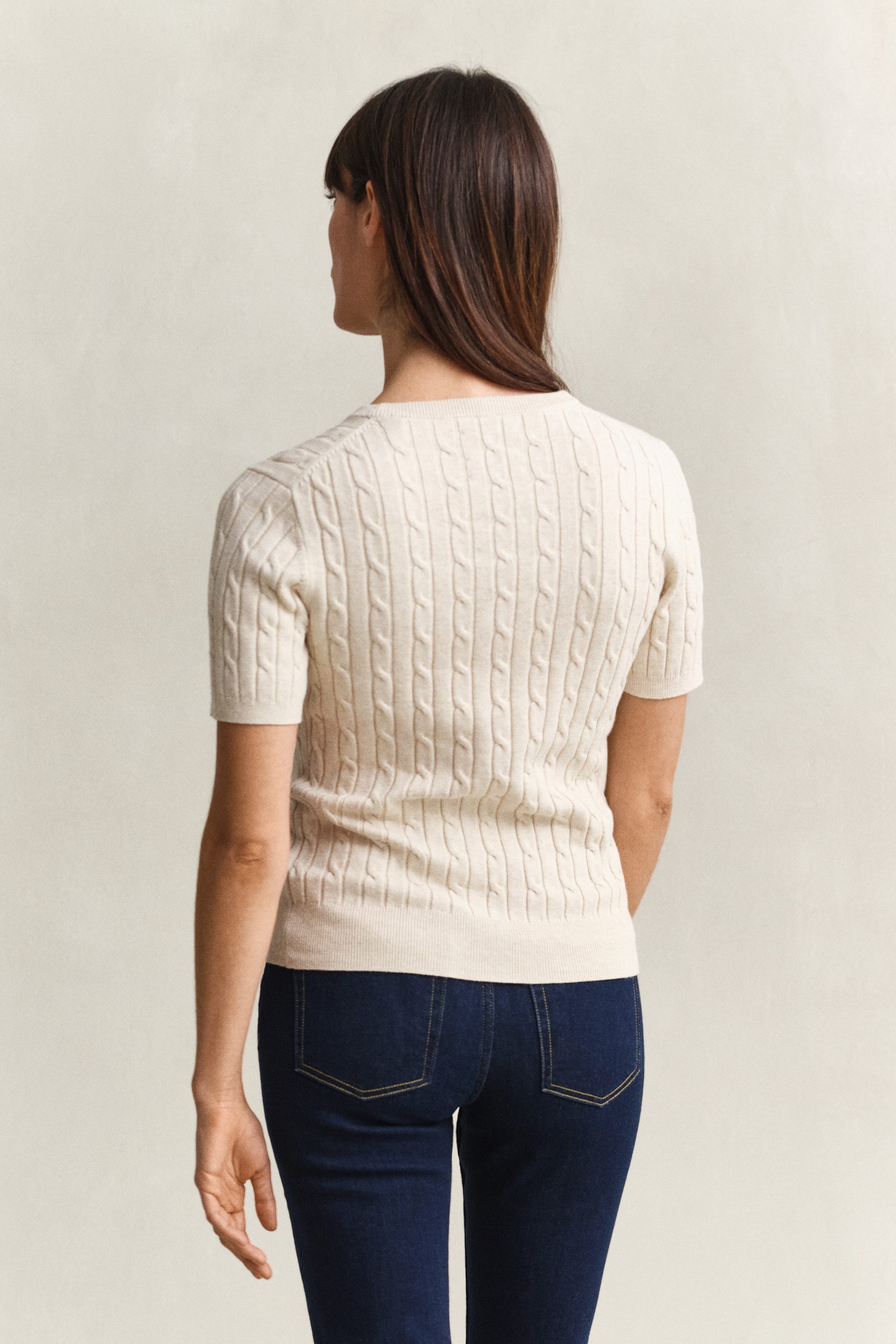 Gant Kurzarmpullover STRETCH COTTON CABLE Slim fit mit Rundhalsausschnitt