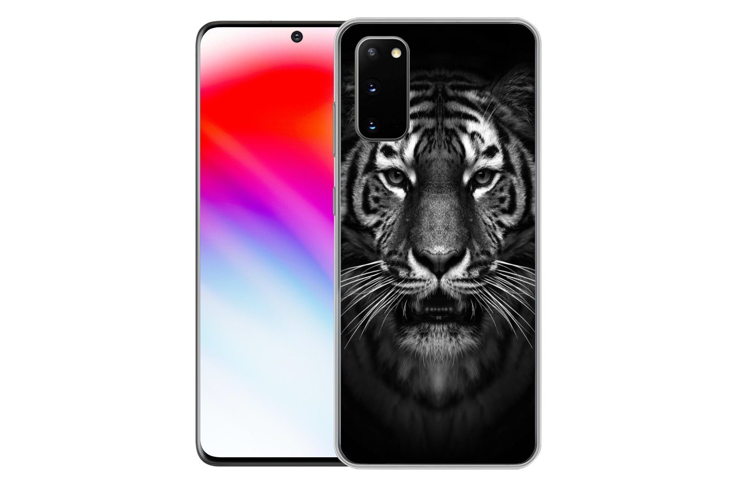 MuchoWow Handyhülle für Samsung Galaxy S20 Tiger - Tiere - Schwarz - Weiß - Porträt - Wild, Phone Case, Silikon, Schutzhülle Dünn