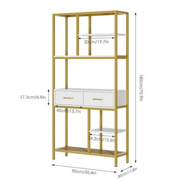 HOMECHO Bücherregal, Standregal mit Schubladen und Ablagen stabil 90x30x180cm