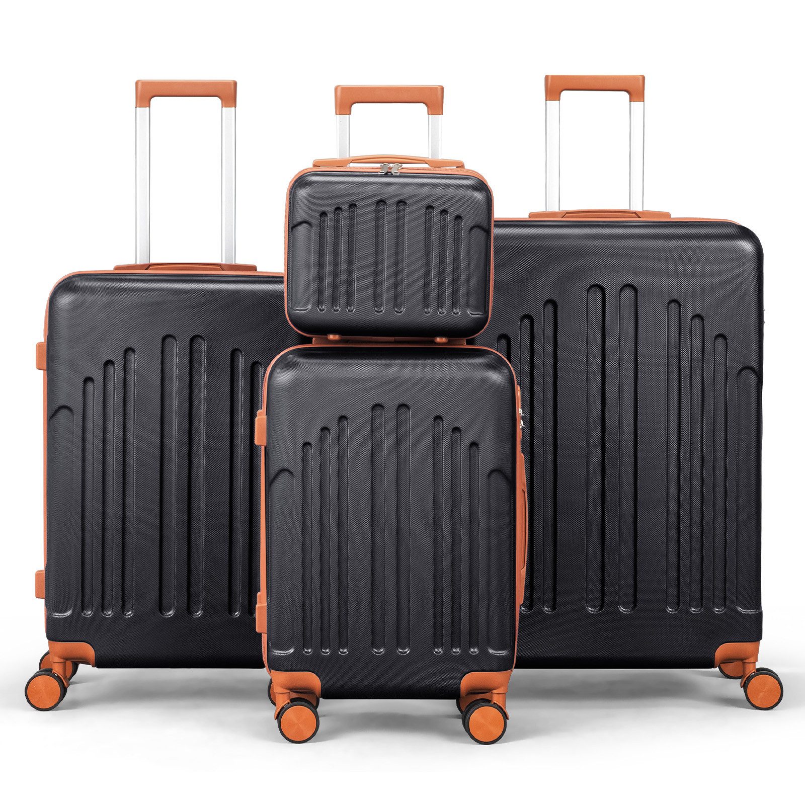 LALAHO Trolleyset 4tlg. Kofferset Hartschalenkoffer Trolley 360° Rollen, 4 Rollen, (4 tlg), Reisekoffer Set mit Handgepäck, Schwarz